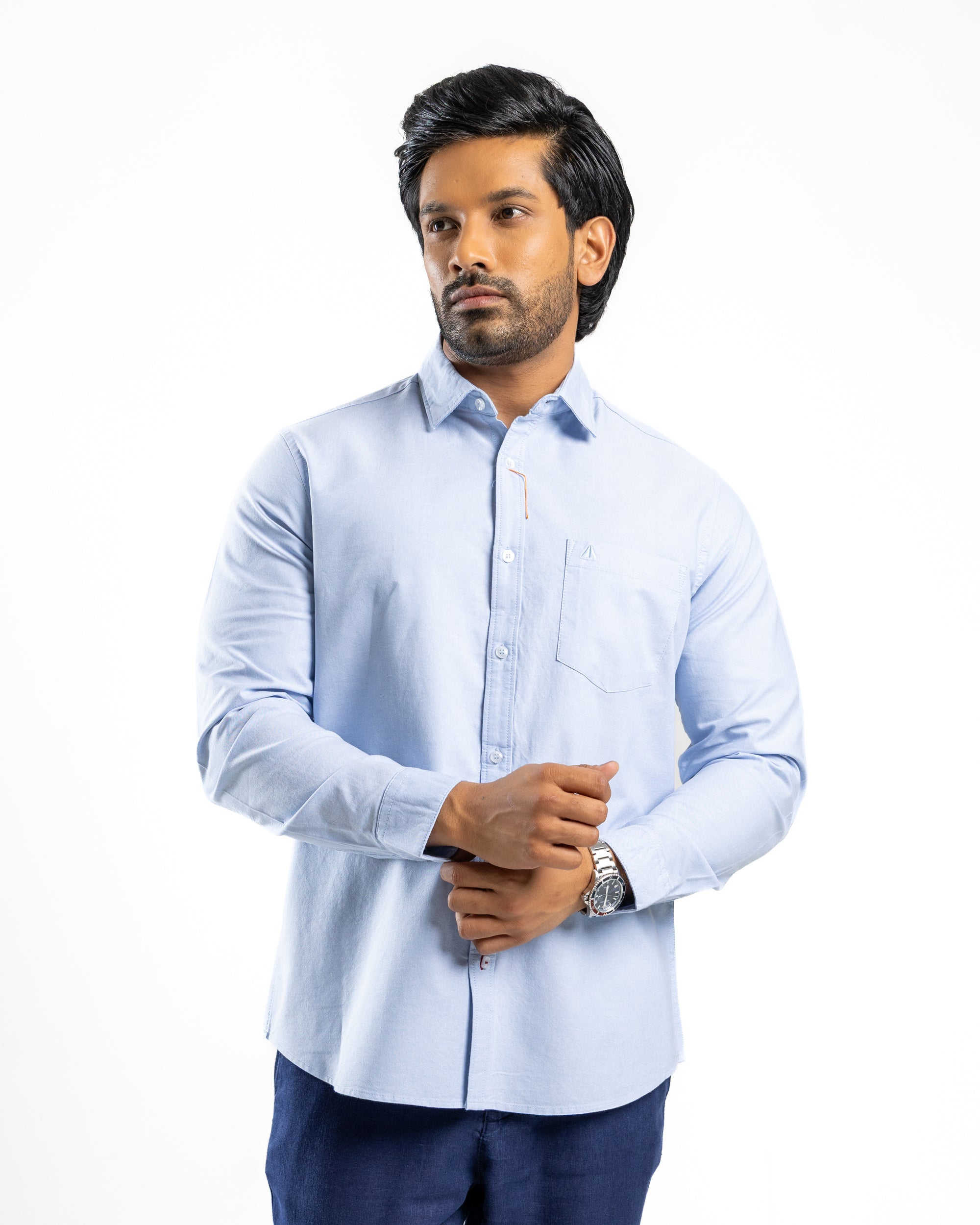 100% COTTON Long Sleeve Shirt - Light Blue