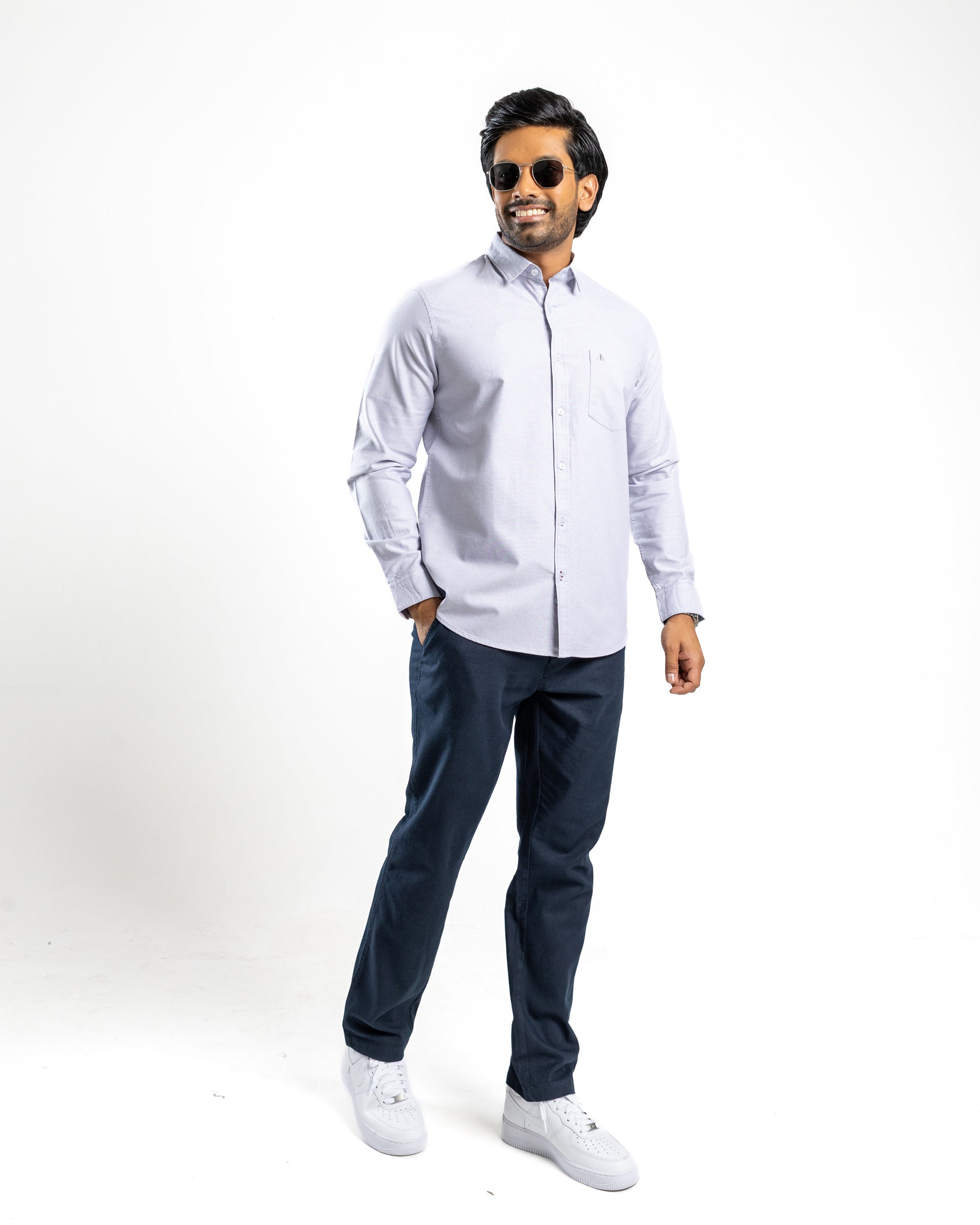 100% COTTON Long Sleeve Shirt - Light Grey