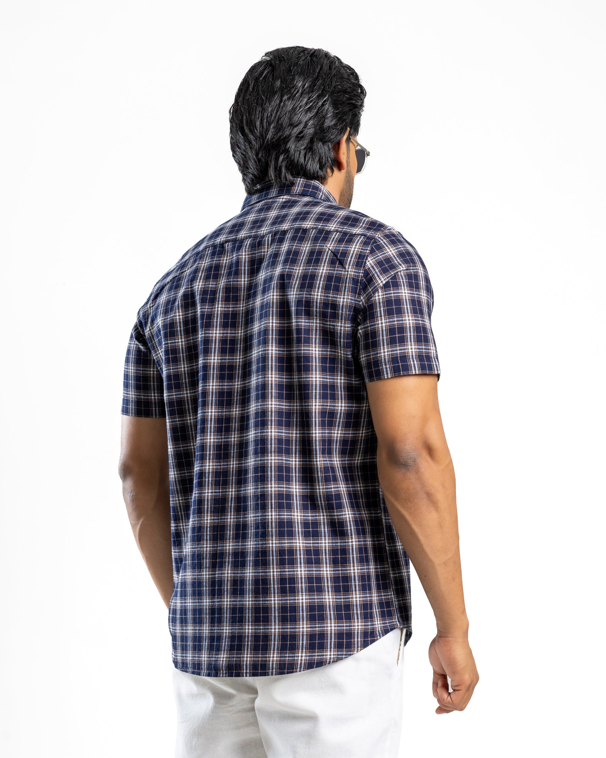 100% COTTON CHECK Short Sleeve Shirt -Khaki