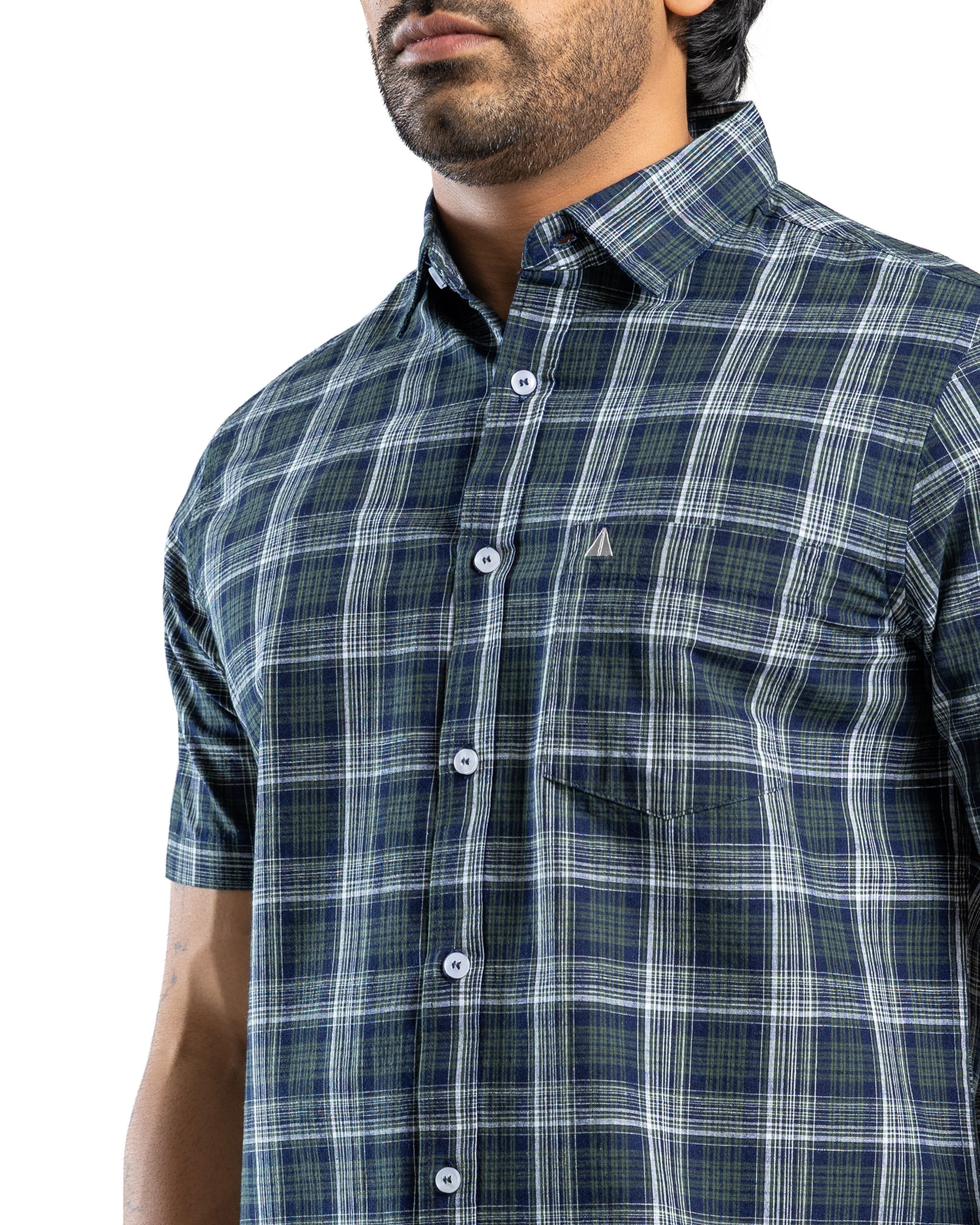 100% COTTON CHECK Short Sleeve Shirt - Forest Pine