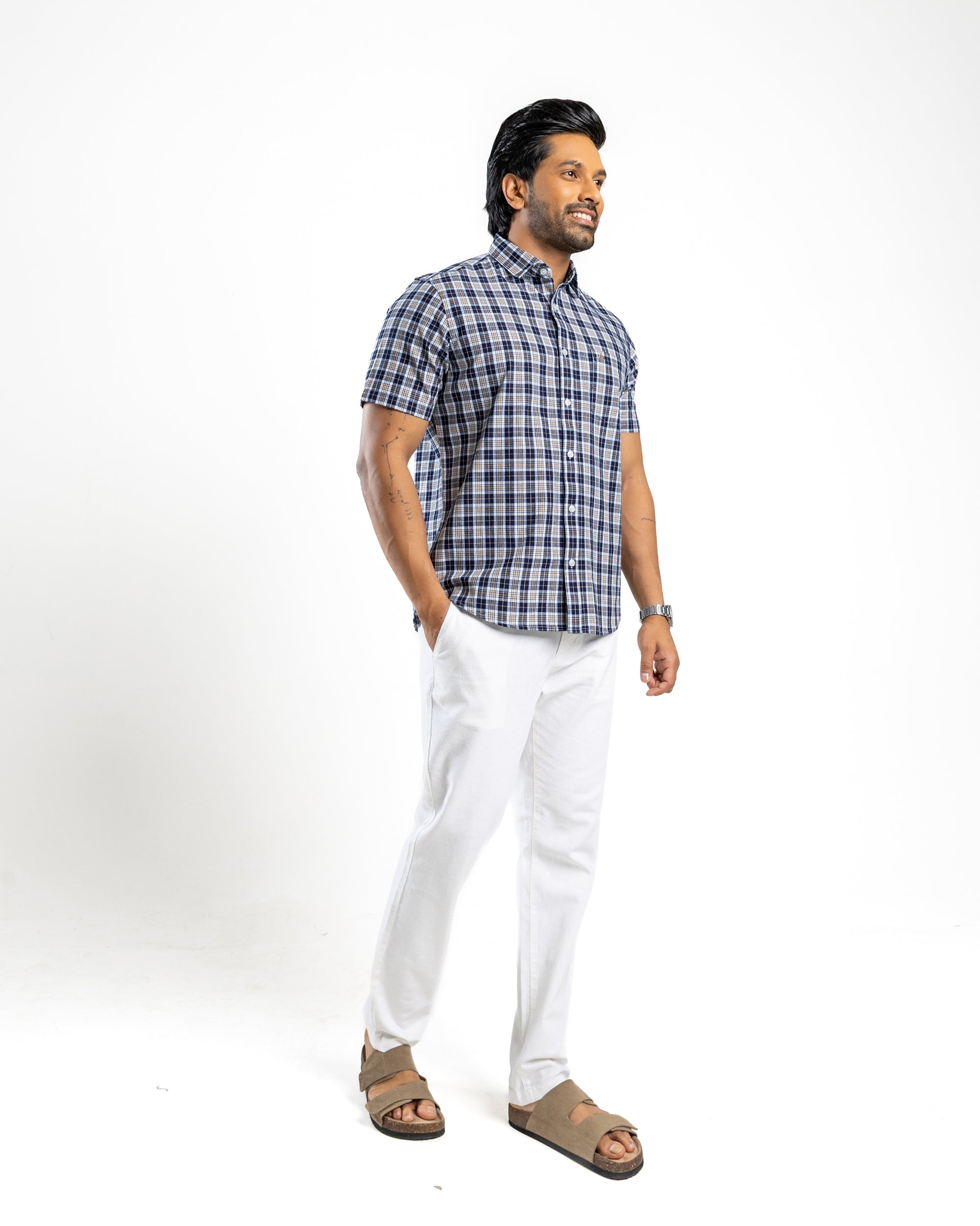 AnationZ Essential Cotton Check Short Sleeve Shirt - Warm Tobacco Sri Lanka
