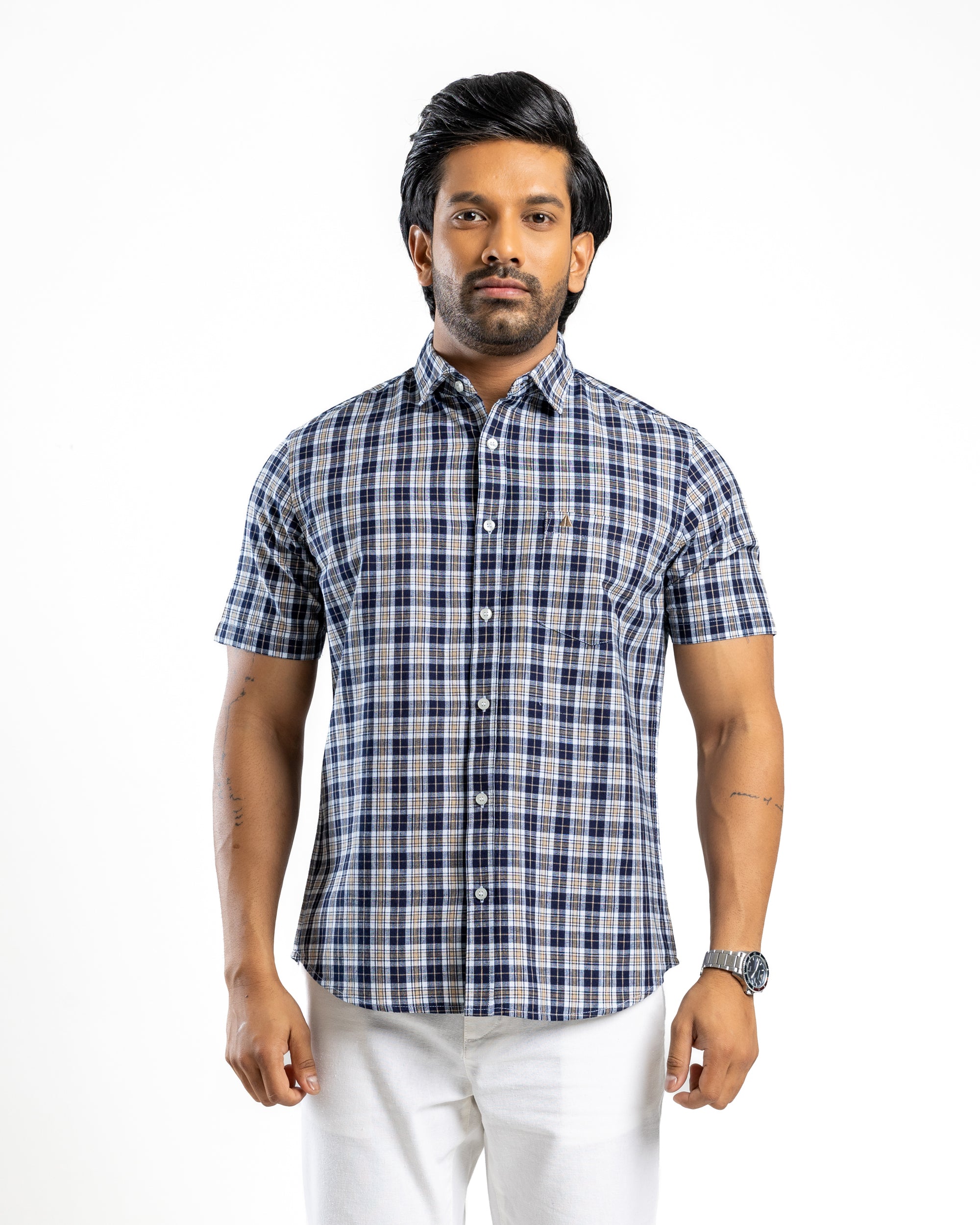 AnationZ Essential Cotton Check Short Sleeve Shirt - Warm Tobacco Sri Lanka
