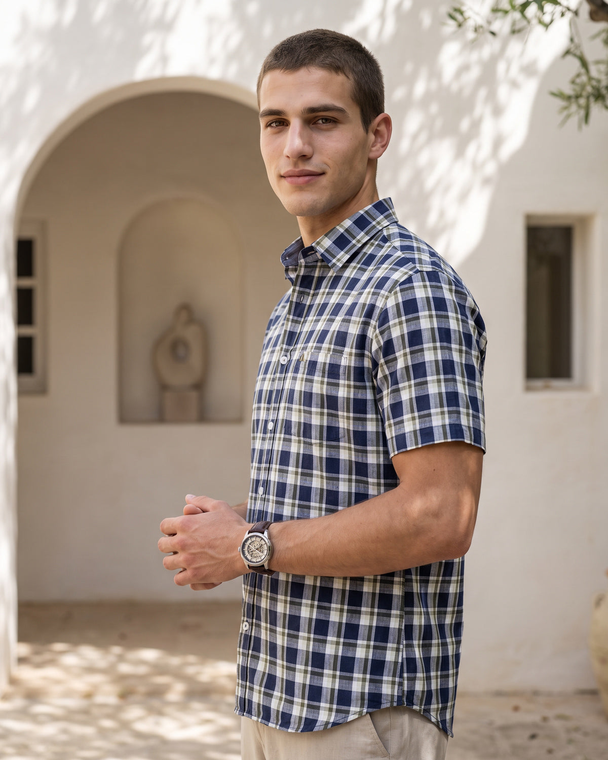 AnationZ Essential Cotton Check Short Sleeve Shirt - Deep Canopy Sri Lanka