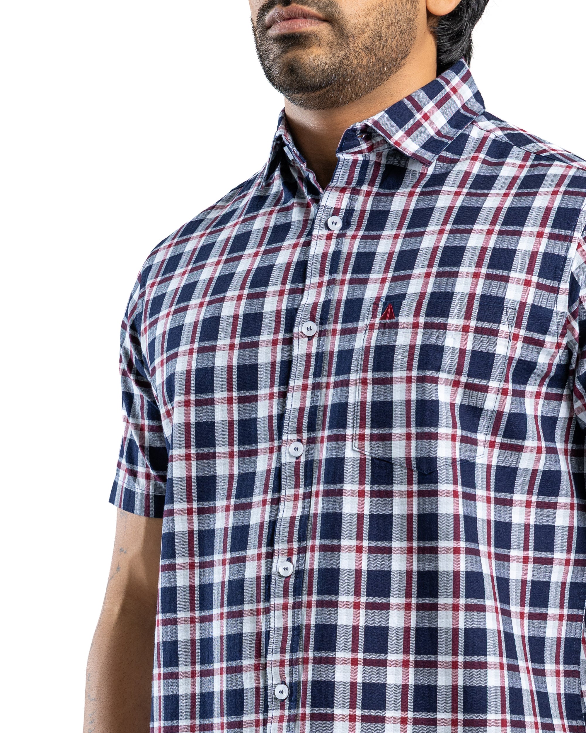100% COTTON CHECK Short Sleeve Shirt - Royal Crimson