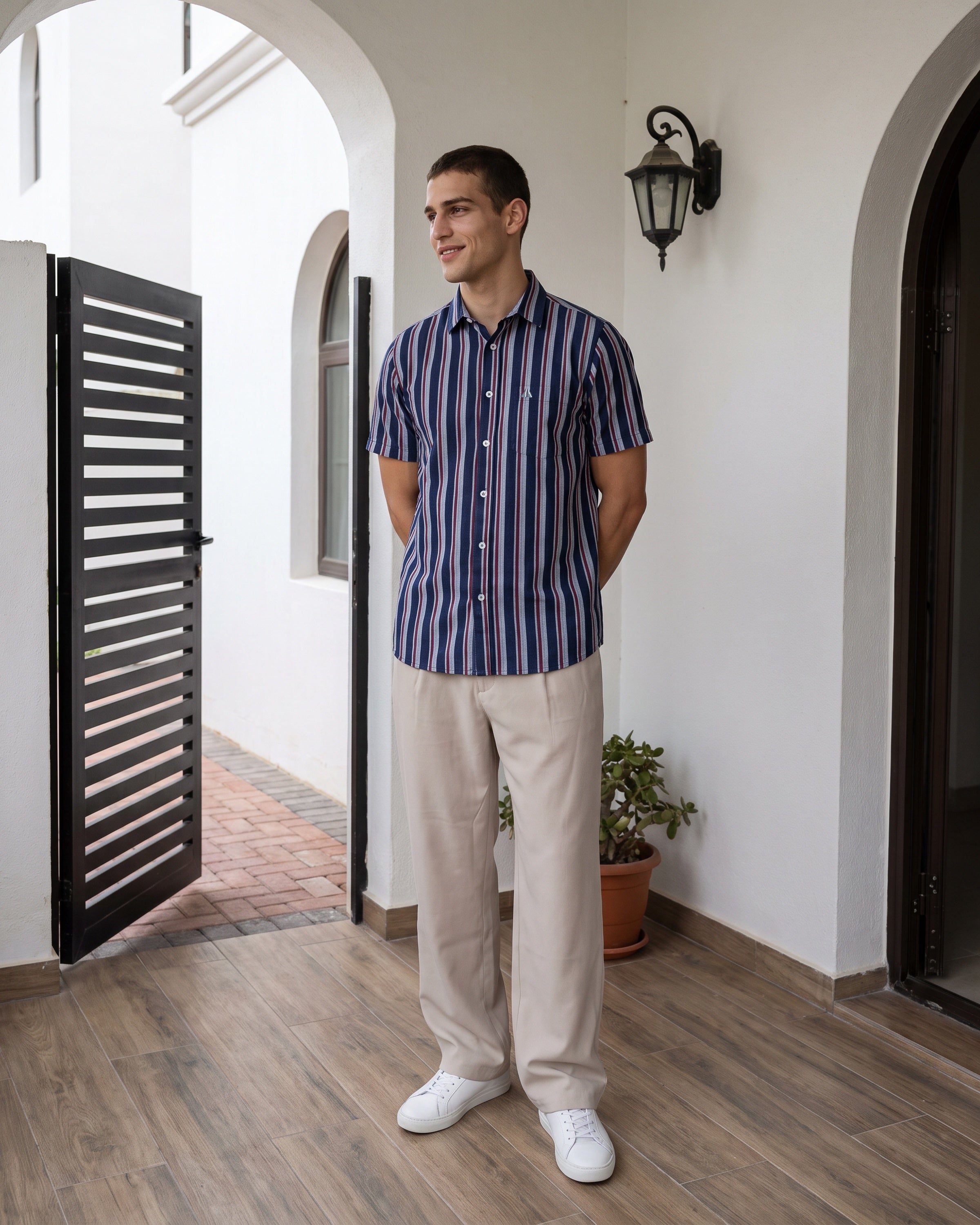 AnationZ Essential Cotton Stripe Short Sleeve Shirt - Atlantic Blue Sri Lanka