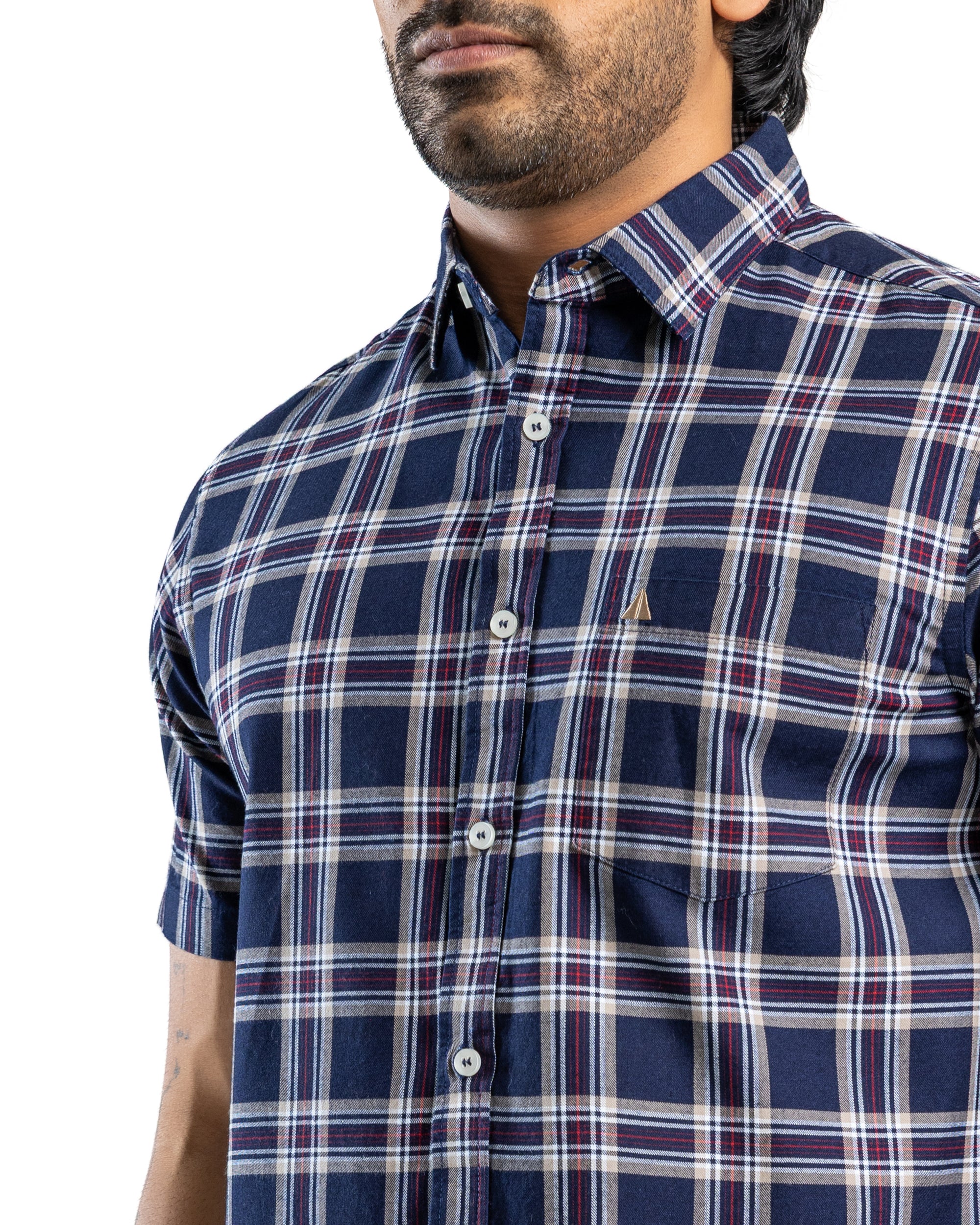 100% COTTON CHECK Short Sleeve Shirt - Royal Crimson