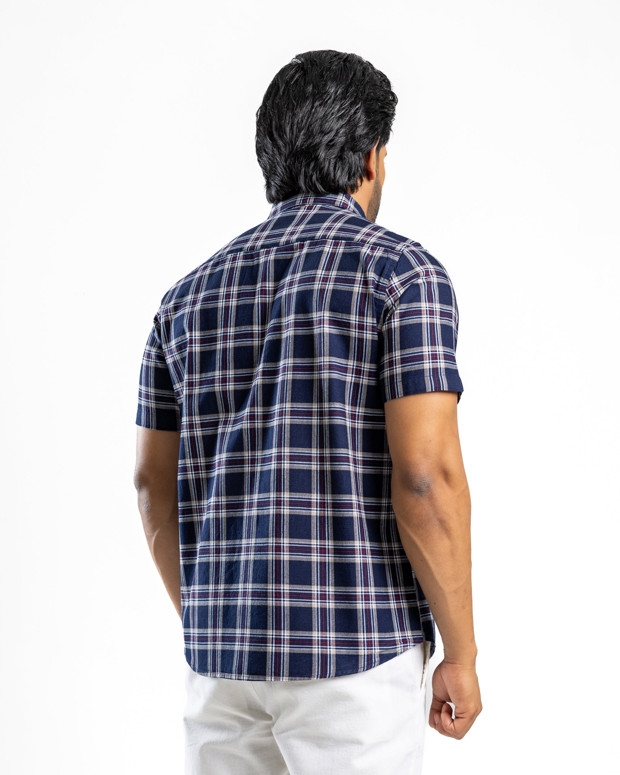 100% COTTON CHECK Short Sleeve Shirt - Royal Crimson
