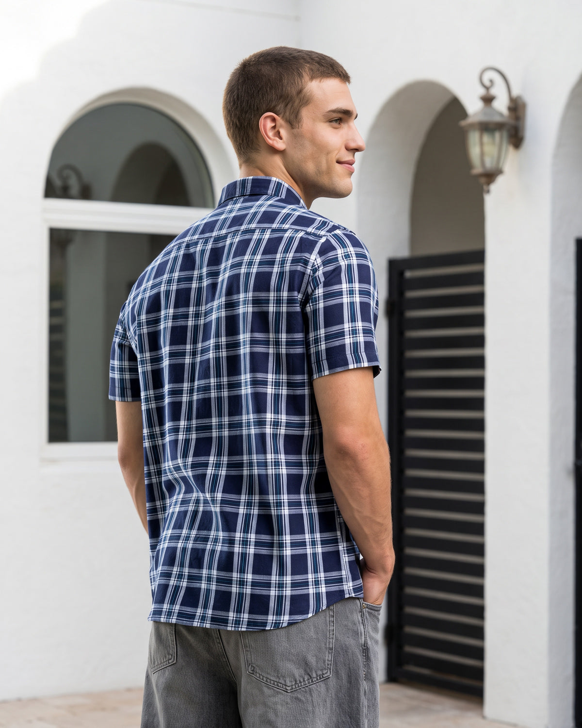 AnationZ Essential Cotton Check Short Sleeve Shirt - Atlantic Blue Sri Lanka
