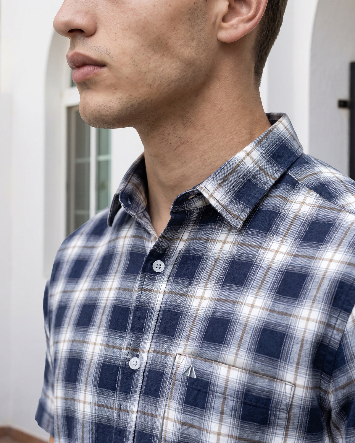 AnationZ Essential Cotton Check Short Sleeve Shirt - Desert Khaki Sri Lanka