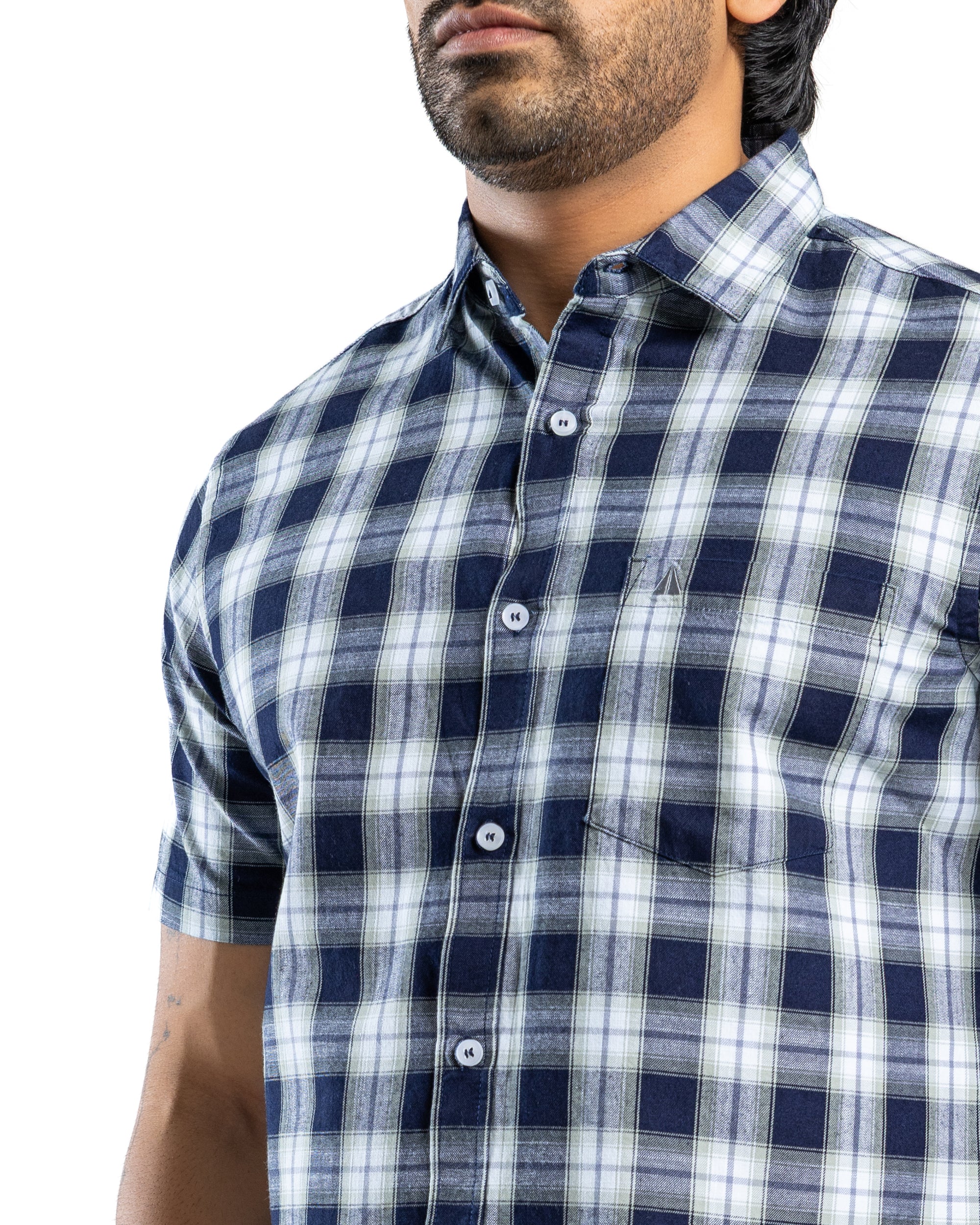 100% COTTON CHECK Short Sleeve Shirt - Light Green