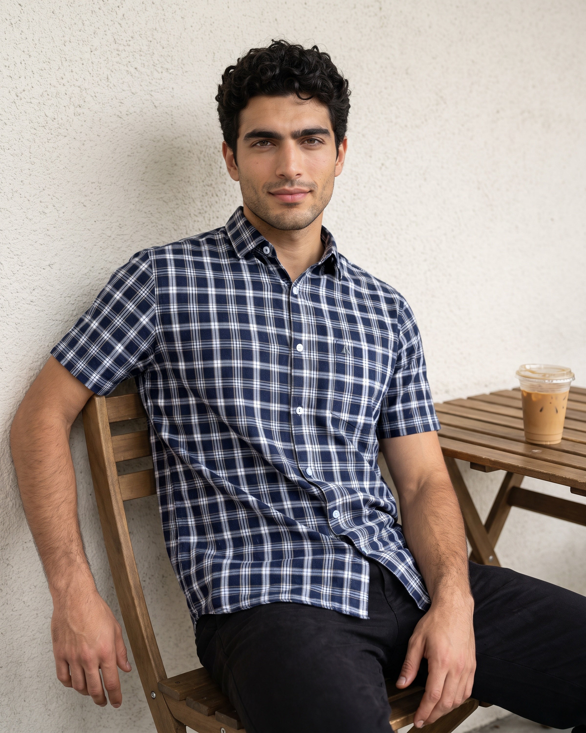 AnationZ Essential Cotton Check Short Sleeve Shirt - Deep Canopy Sri Lanka