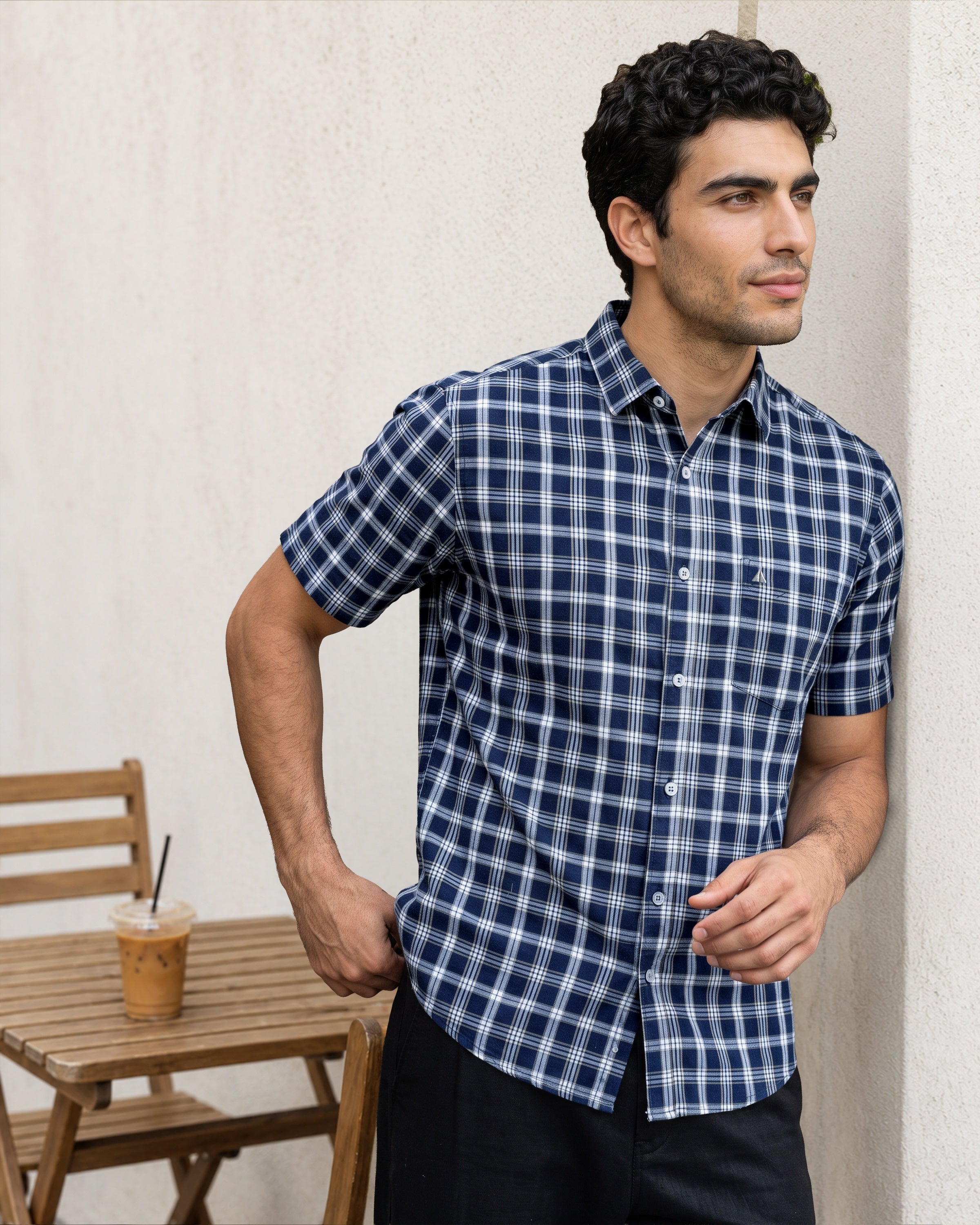 AnationZ Essential Cotton Check Short Sleeve Shirt - Deep Canopy Sri Lanka