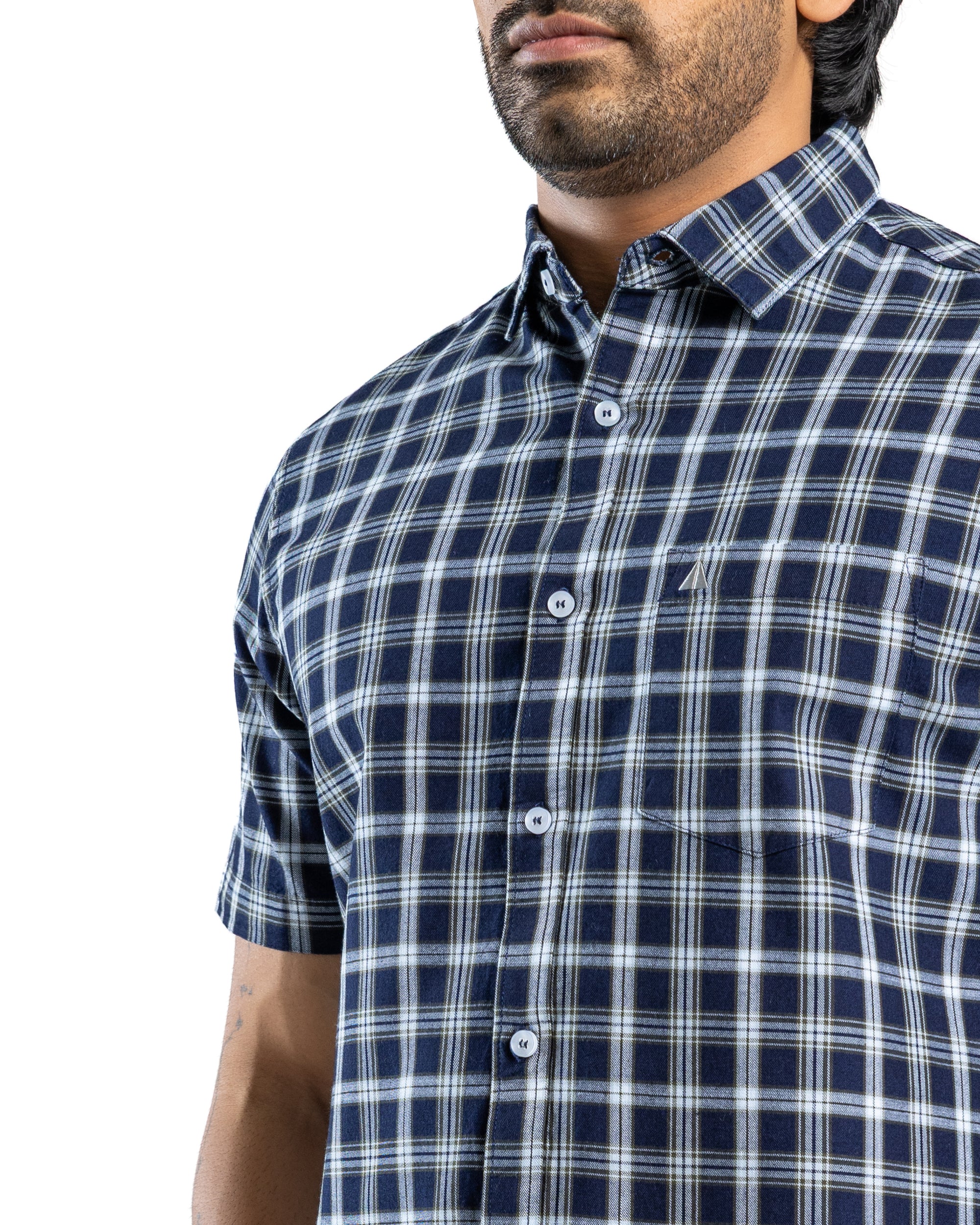 100% COTTON CHECK Short Sleeve Shirt - Dark Green