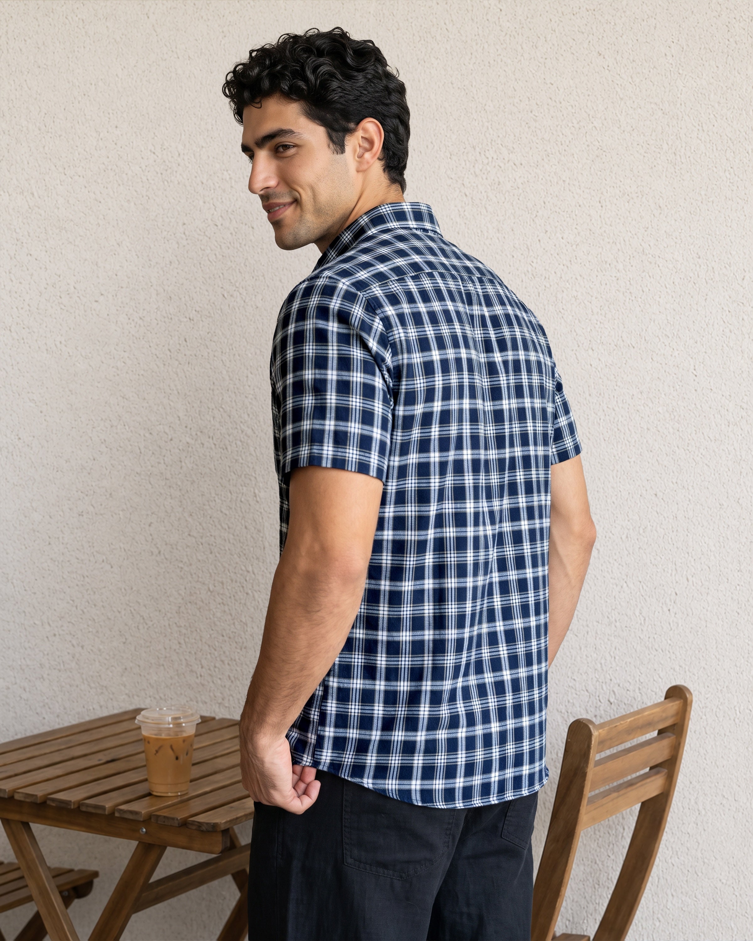 AnationZ Essential Cotton Check Short Sleeve Shirt - Deep Canopy Sri Lanka