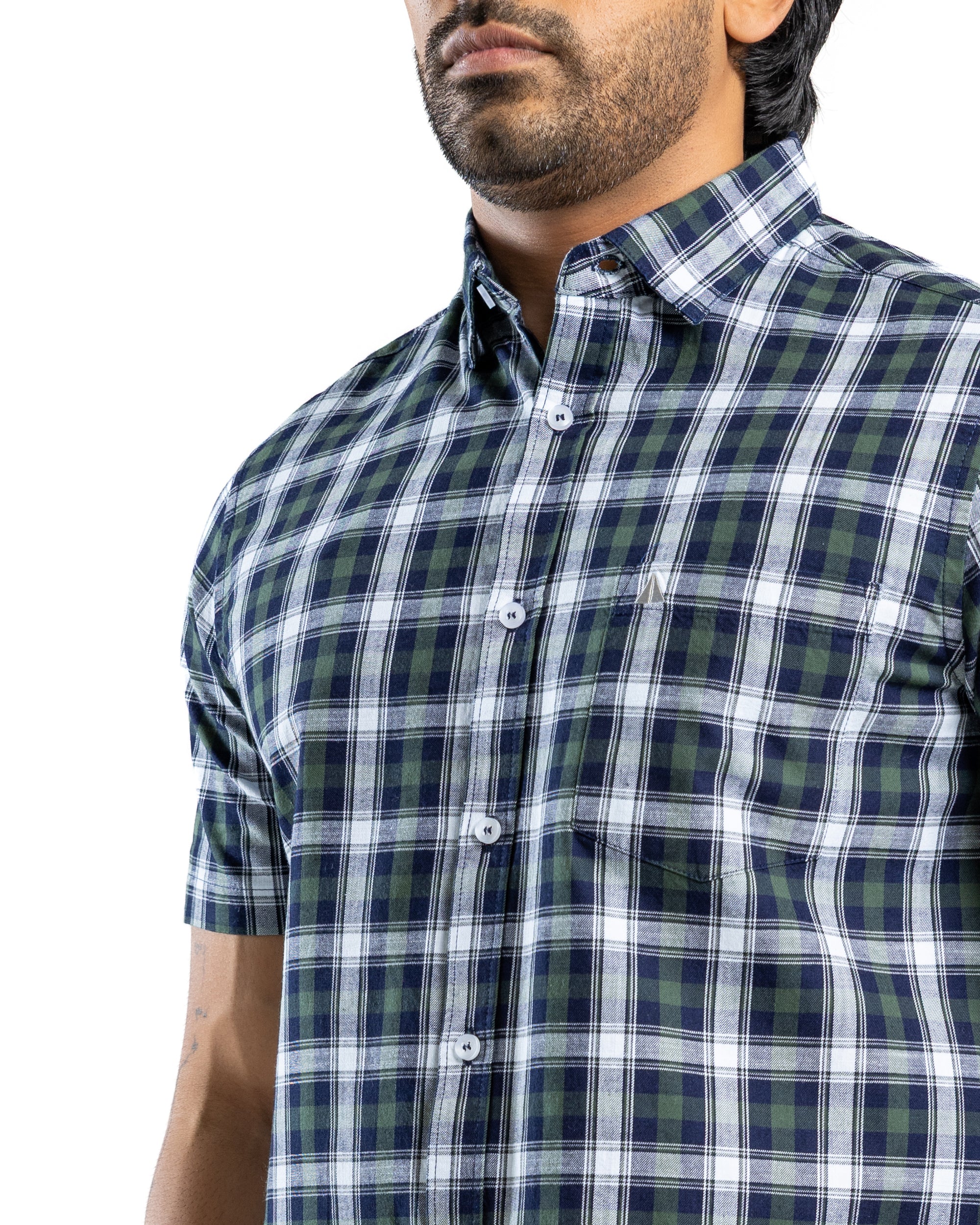 100% COTTON CHECK Short Sleeve Shirt - Forest Pine