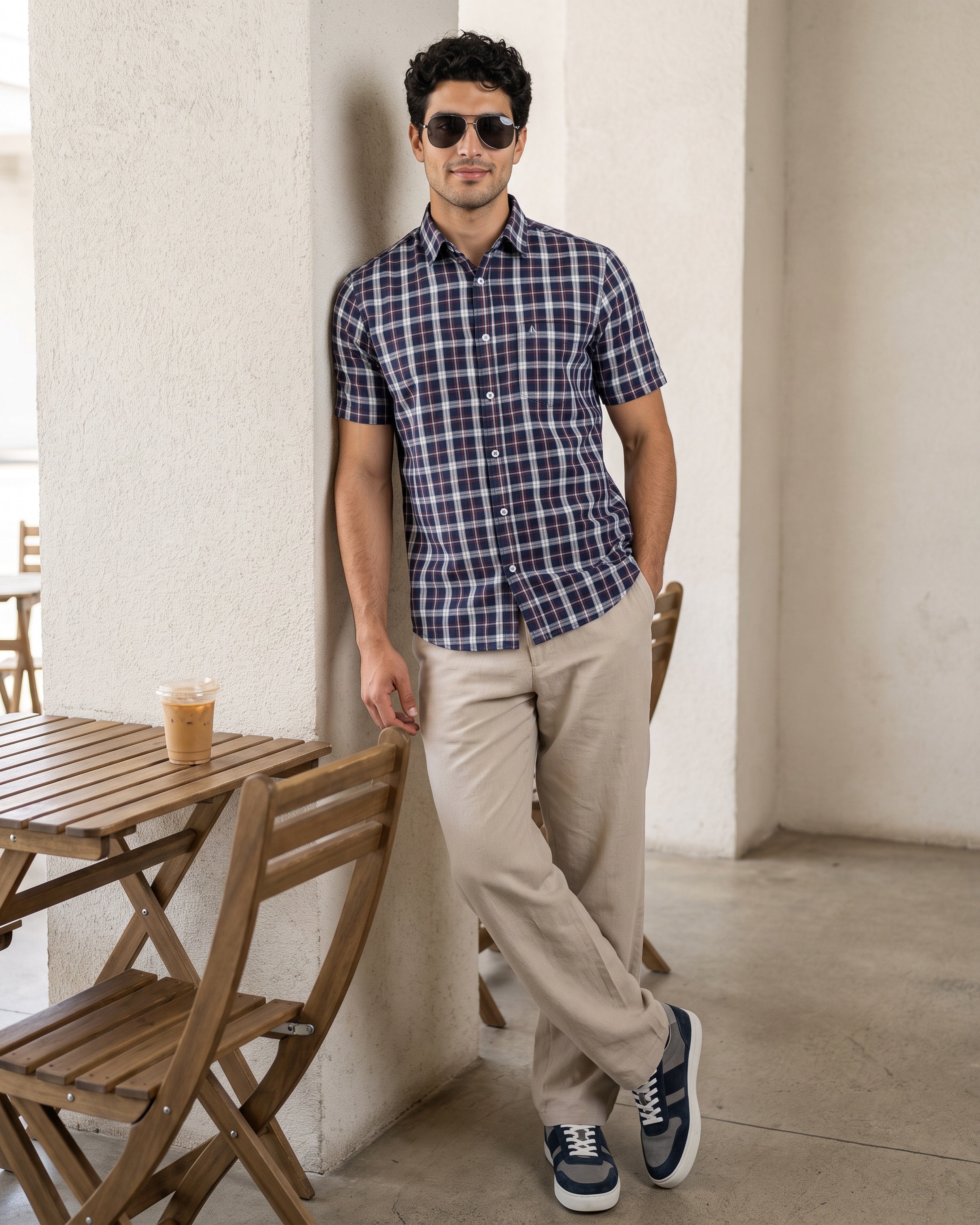 AnationZ Essential Cotton Check Short Sleeve Shirt - Moss Reserve Sri Lanka