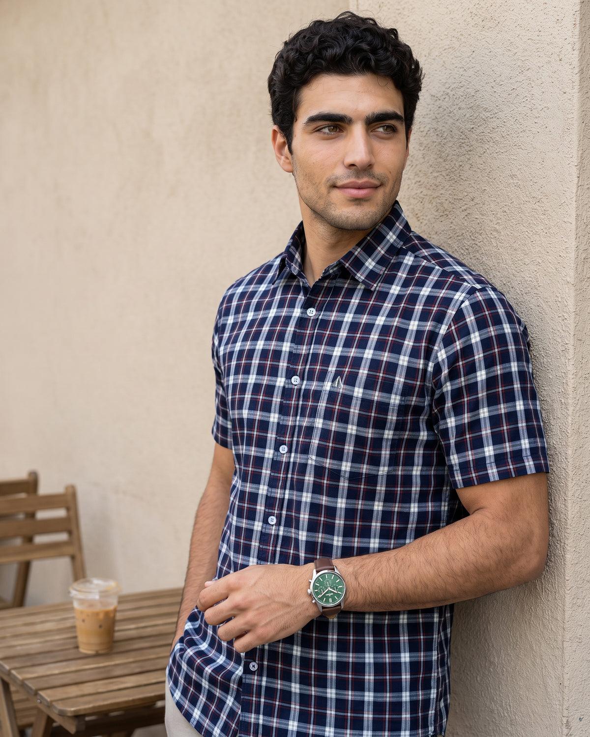 AnationZ Essential Cotton Check Short Sleeve Shirt - Moss Reserve Sri Lanka