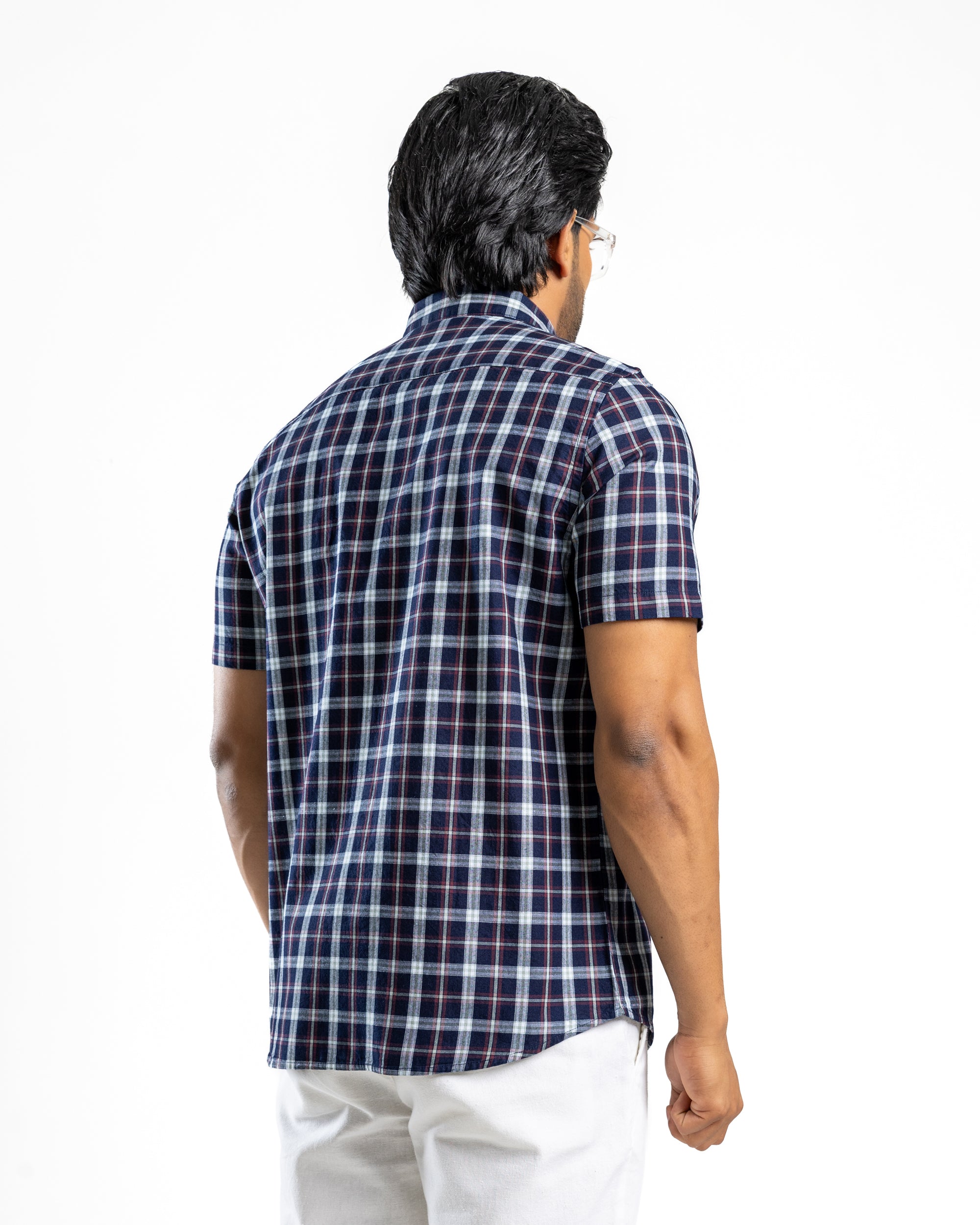 100% COTTON CHECK Short Sleeve Shirt -  Moss Green