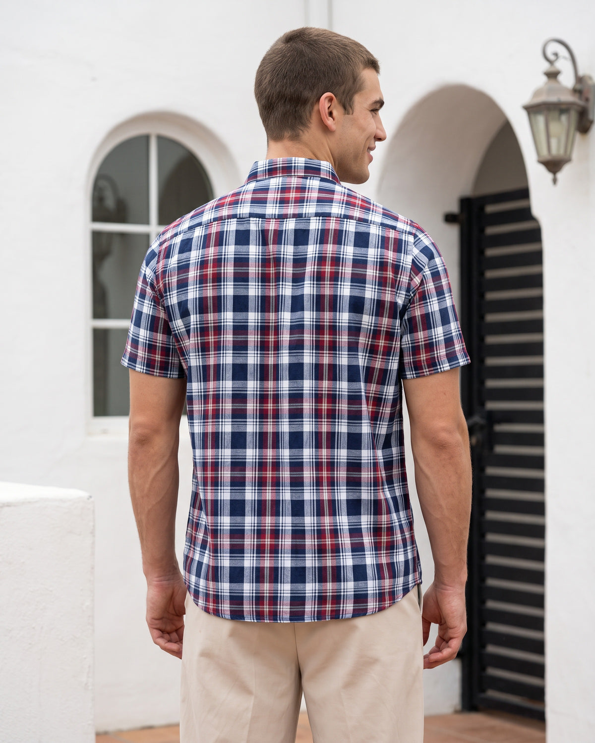AnationZ Essential Cotton Check Short Sleeve Shirt - Burgundy Reserve Sri Lanka