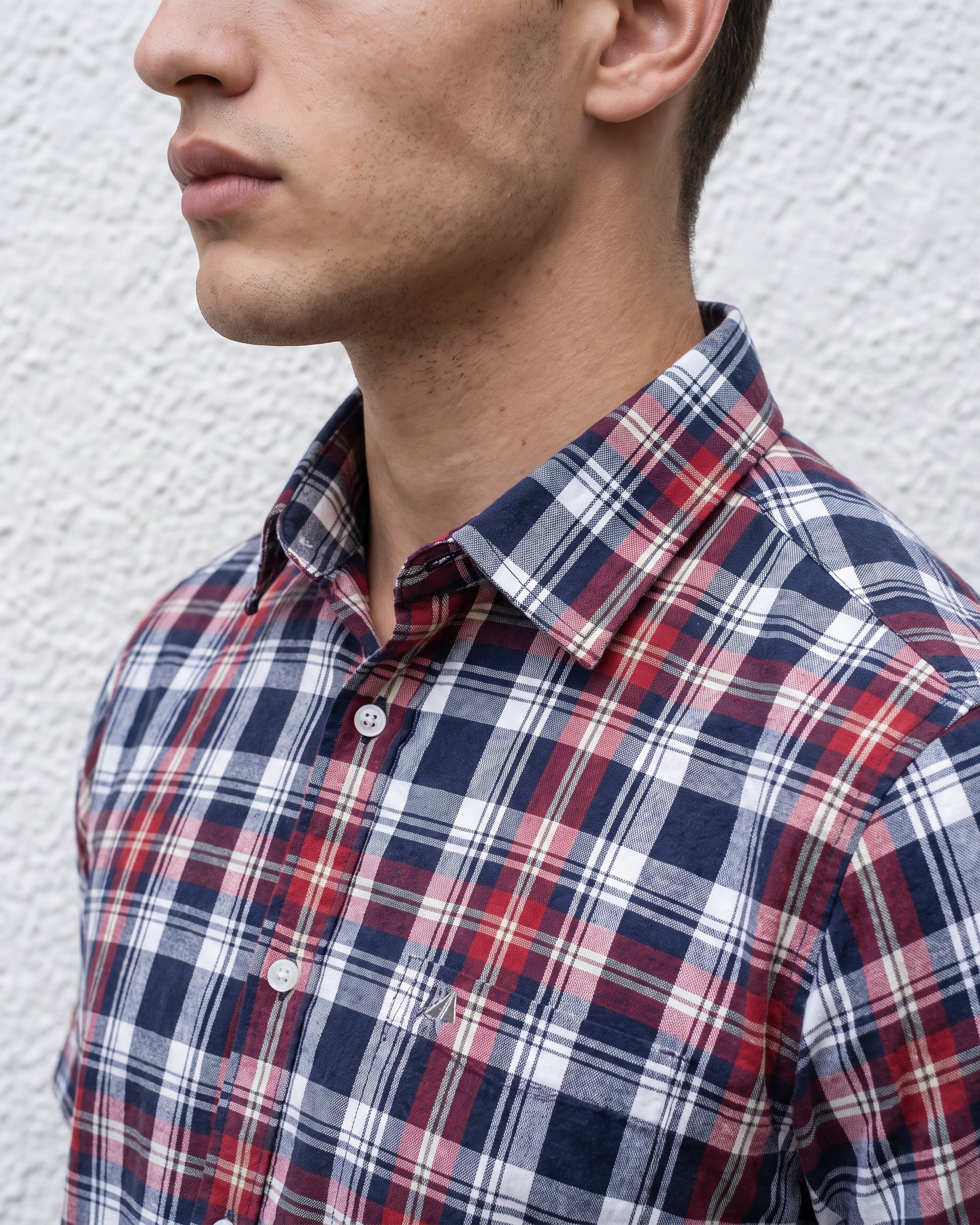 AnationZ Essential Cotton Check Short Sleeve Shirt - Burgundy Reserve Sri Lanka