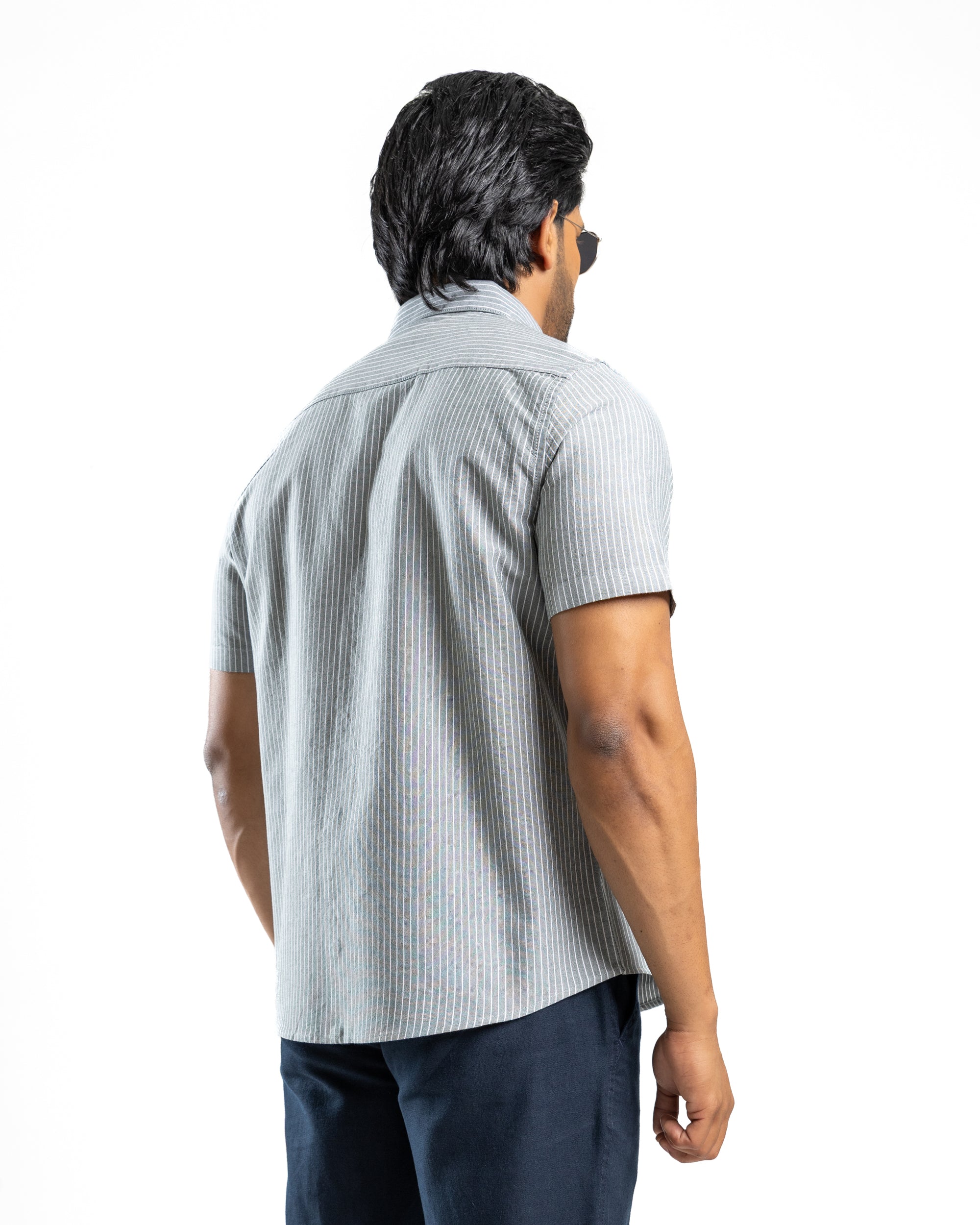 AnationZ Essential Cotton Stripe Short Sleeve Shirt - Deep Canopy Sri Lanka
