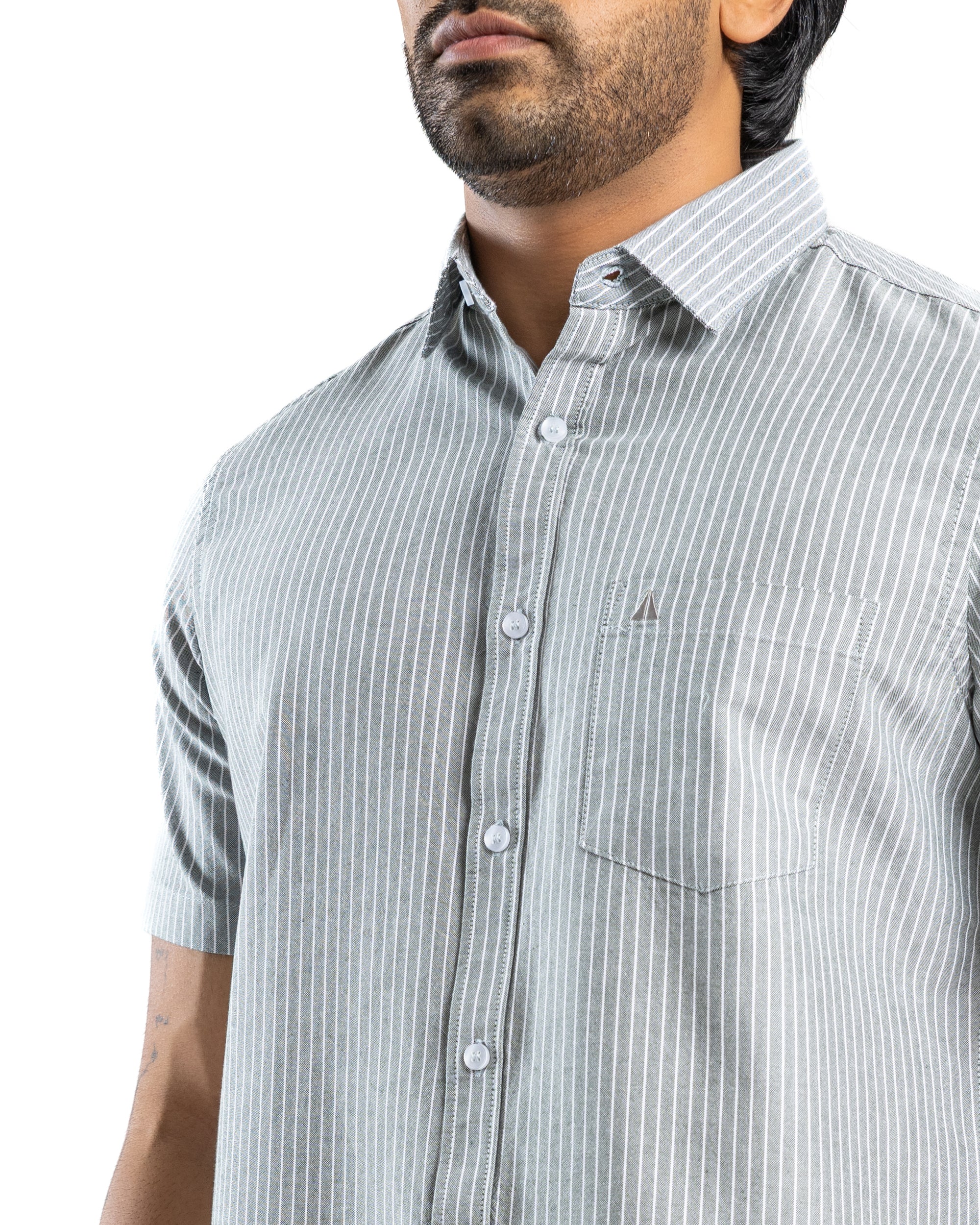 AnationZ Essential Cotton Stripe Short Sleeve Shirt - Deep Canopy Sri Lanka
