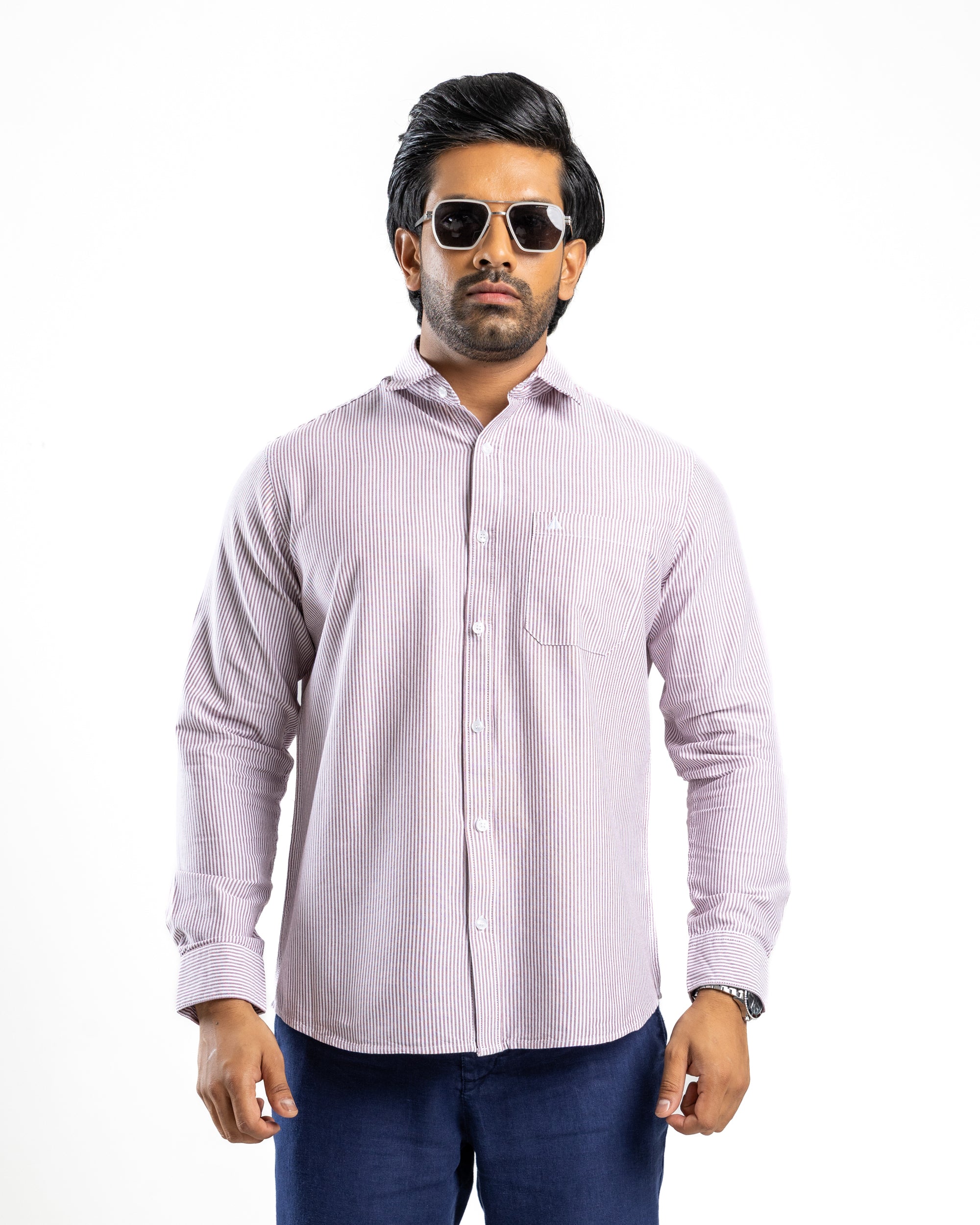 AnationZ Essential Cotton Stripe Long Sleeve Shirt - Burgundy Reserve Sri Lanka
