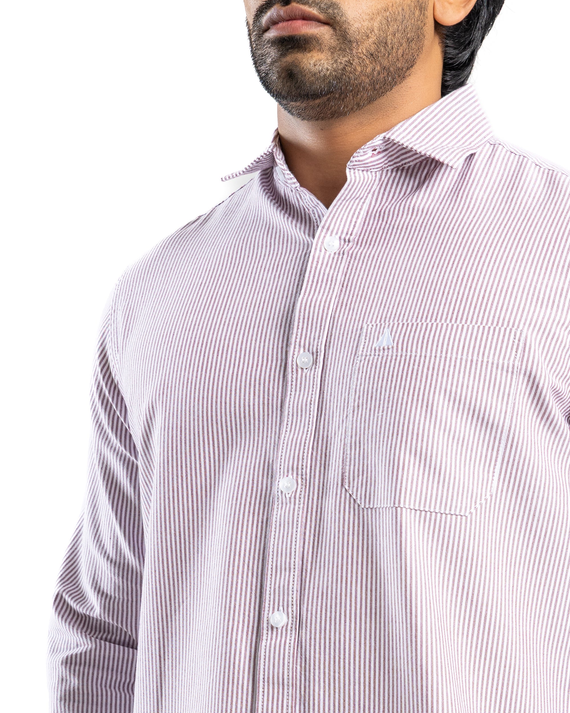 AnationZ Essential Cotton Stripe Long Sleeve Shirt - Burgundy Reserve Sri Lanka

