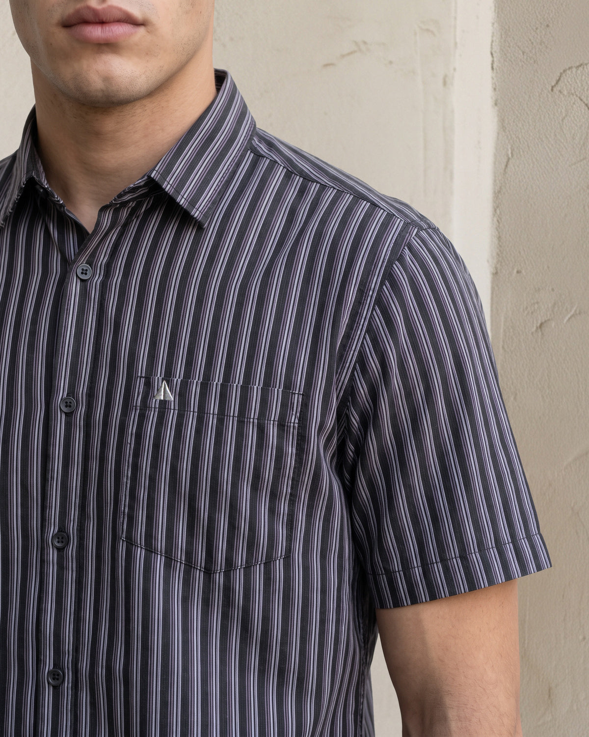 AnationZ Essential Cotton Stripe Short Sleeve Shirt - Midnight Onyx Sri Lanka