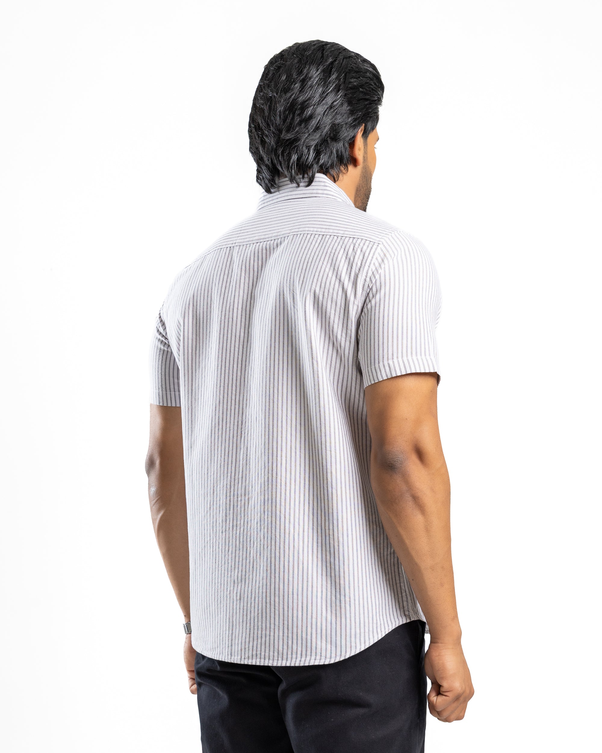 AnationZ Essential Cotton Stripe Short Sleeve Shirt - Warm Tobacco Sri Lanka
