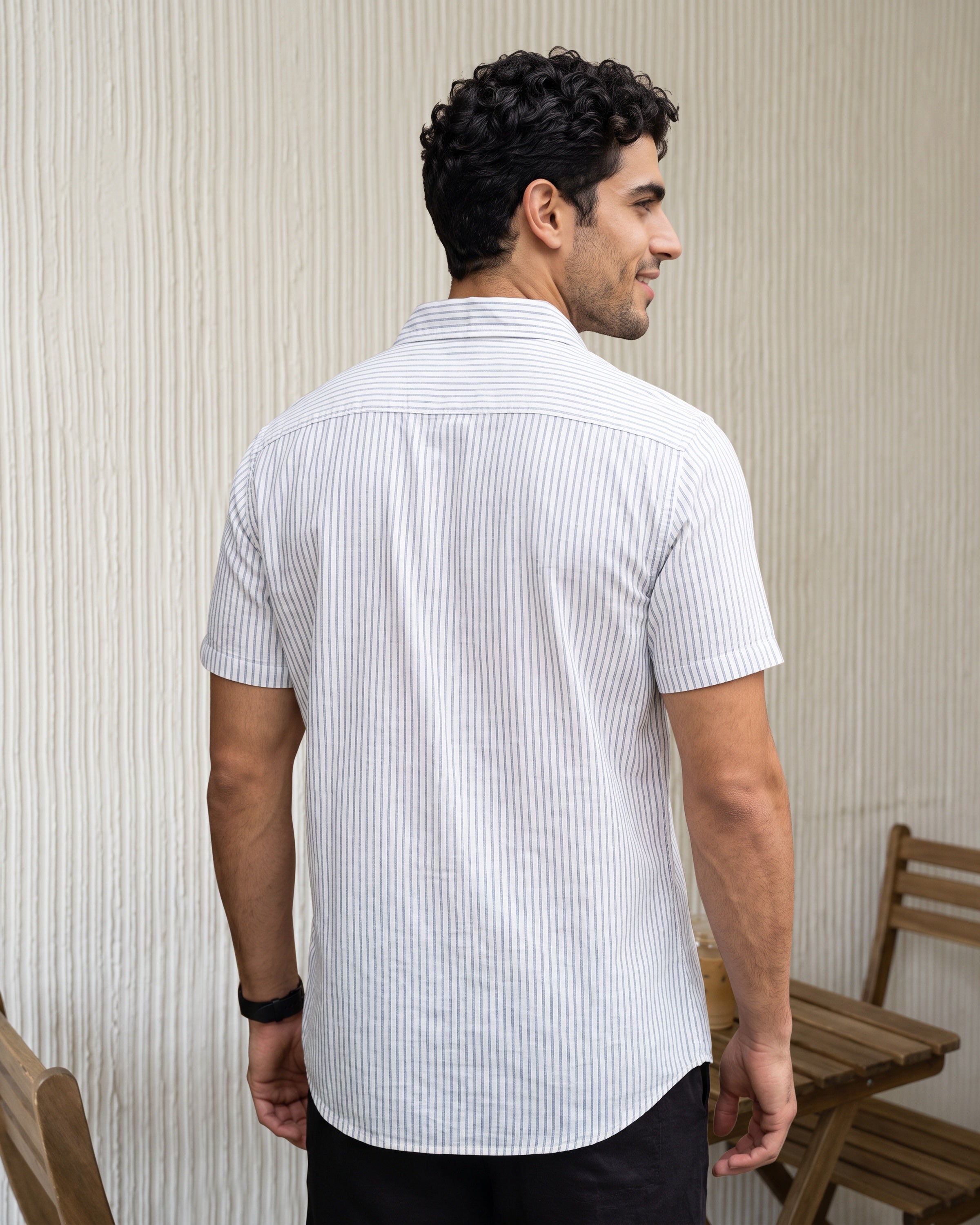 AnationZ Essential Cotton Stripe Short Sleeve Shirt - Warm Tobacco Sri Lanka