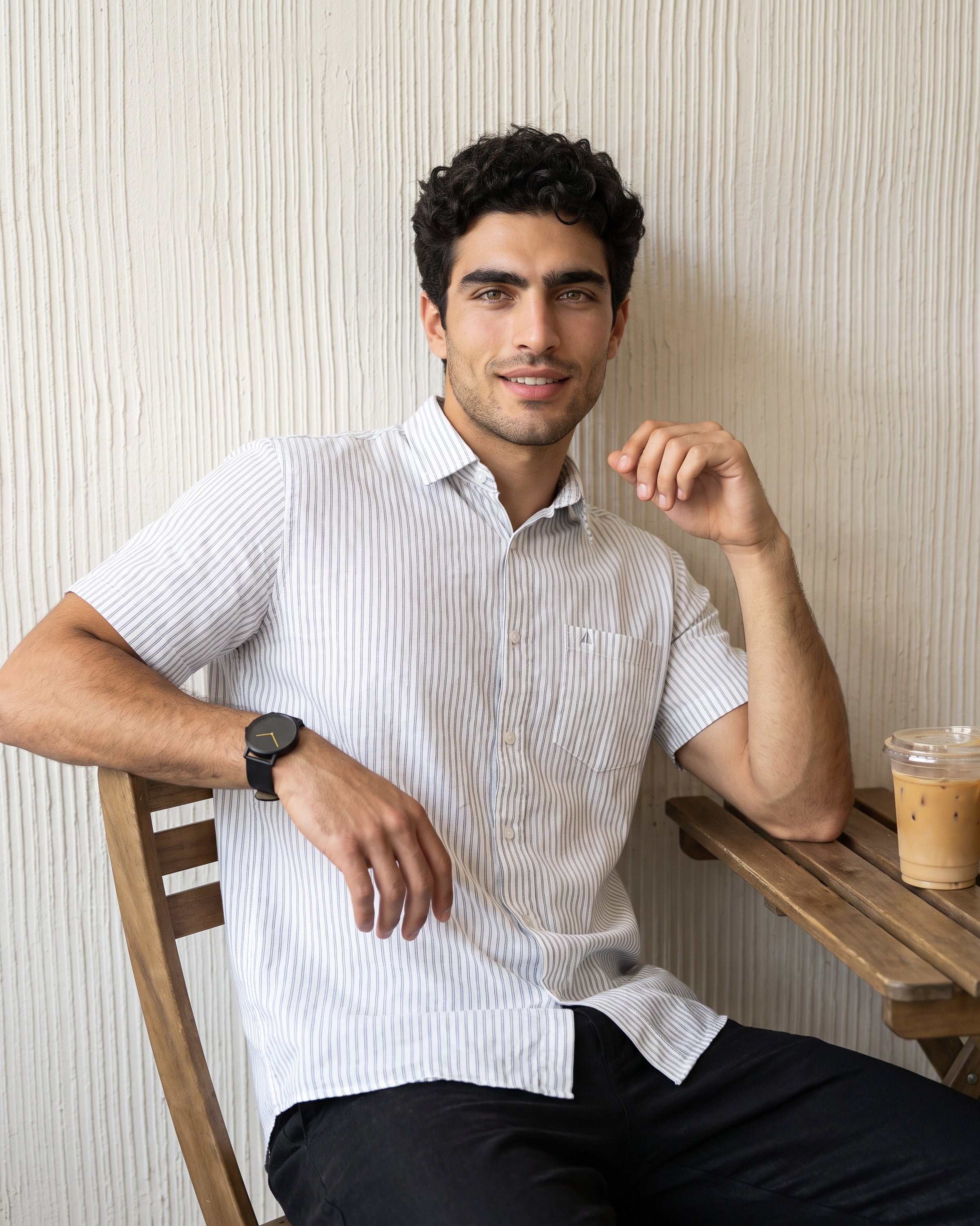 AnationZ Essential Cotton Stripe Short Sleeve Shirt - Warm Tobacco Sri Lanka