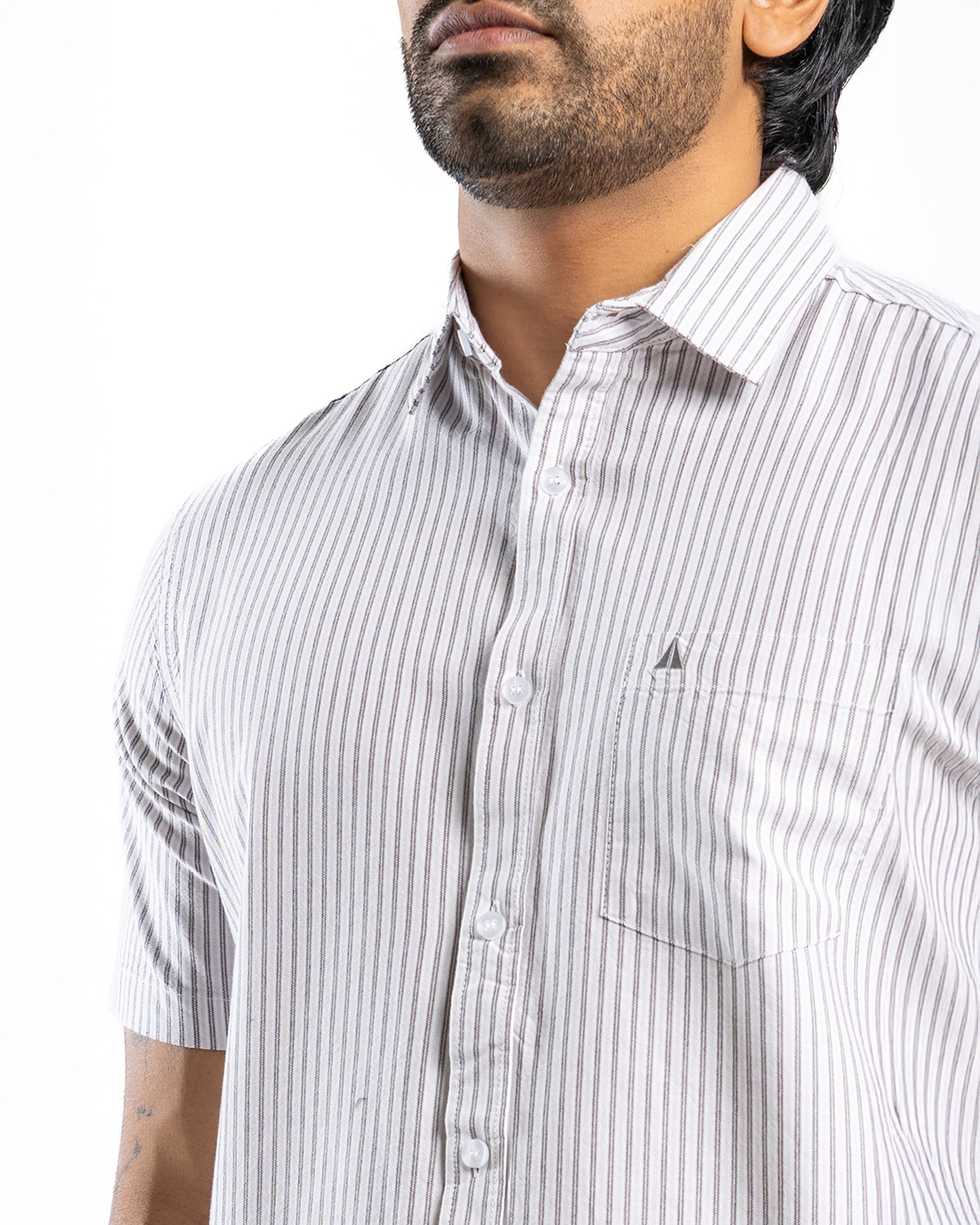 AnationZ Essential Cotton Stripe Short Sleeve Shirt - Warm Tobacco Sri Lanka
