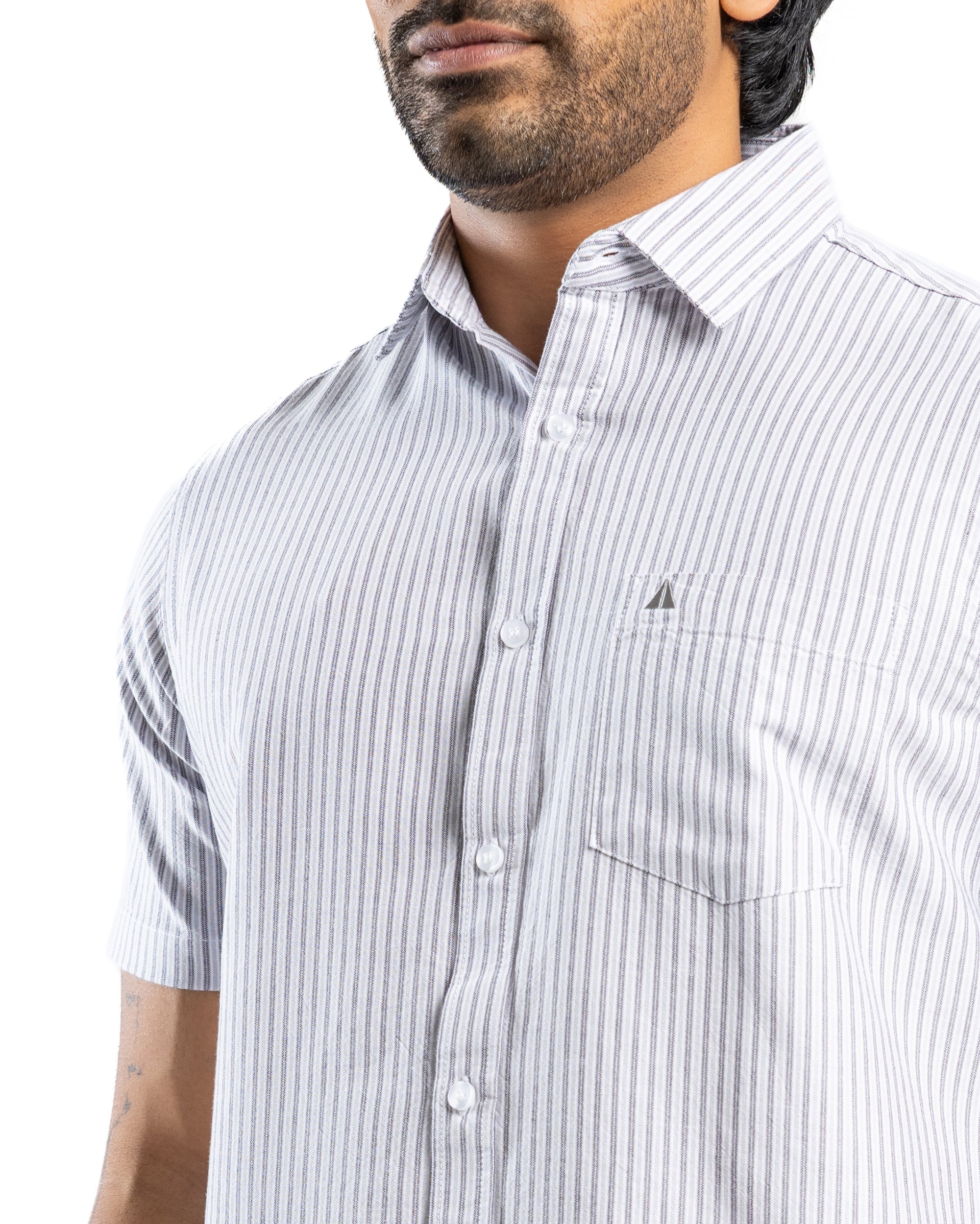 AnationZ Essential Cotton Stripe Short Sleeve Shirt - Storm Dust Sri Lanka
