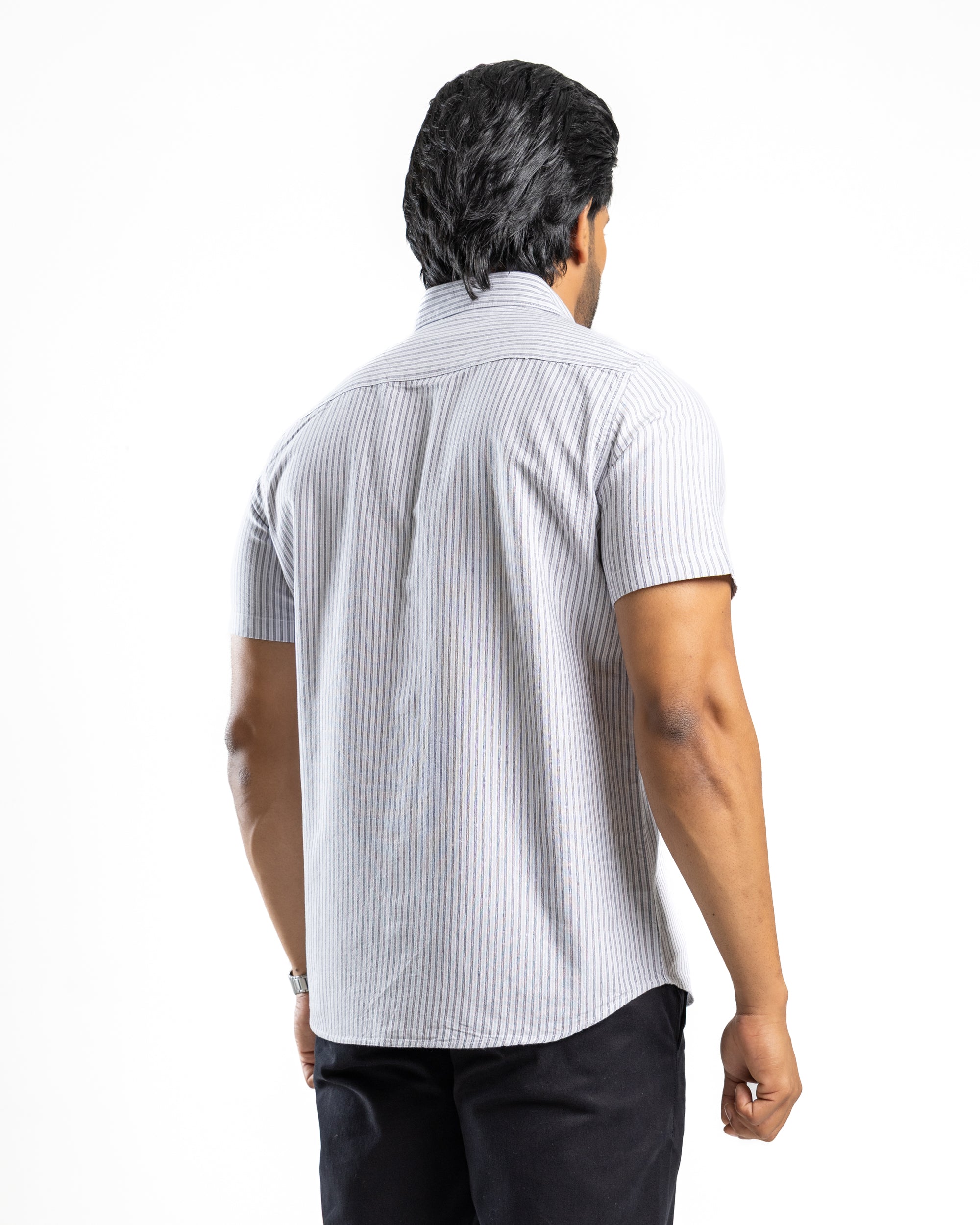 AnationZ Essential Cotton Stripe Short Sleeve Shirt - Storm Dust Sri Lanka

