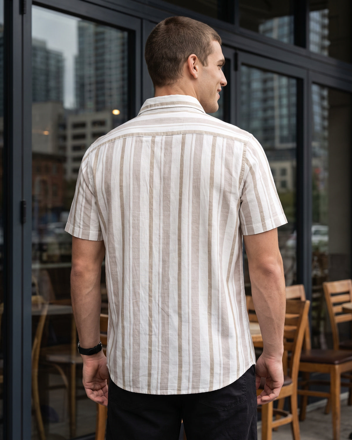 Heritage Linen Stripe Short Sleeve Shirt - Light Brown
