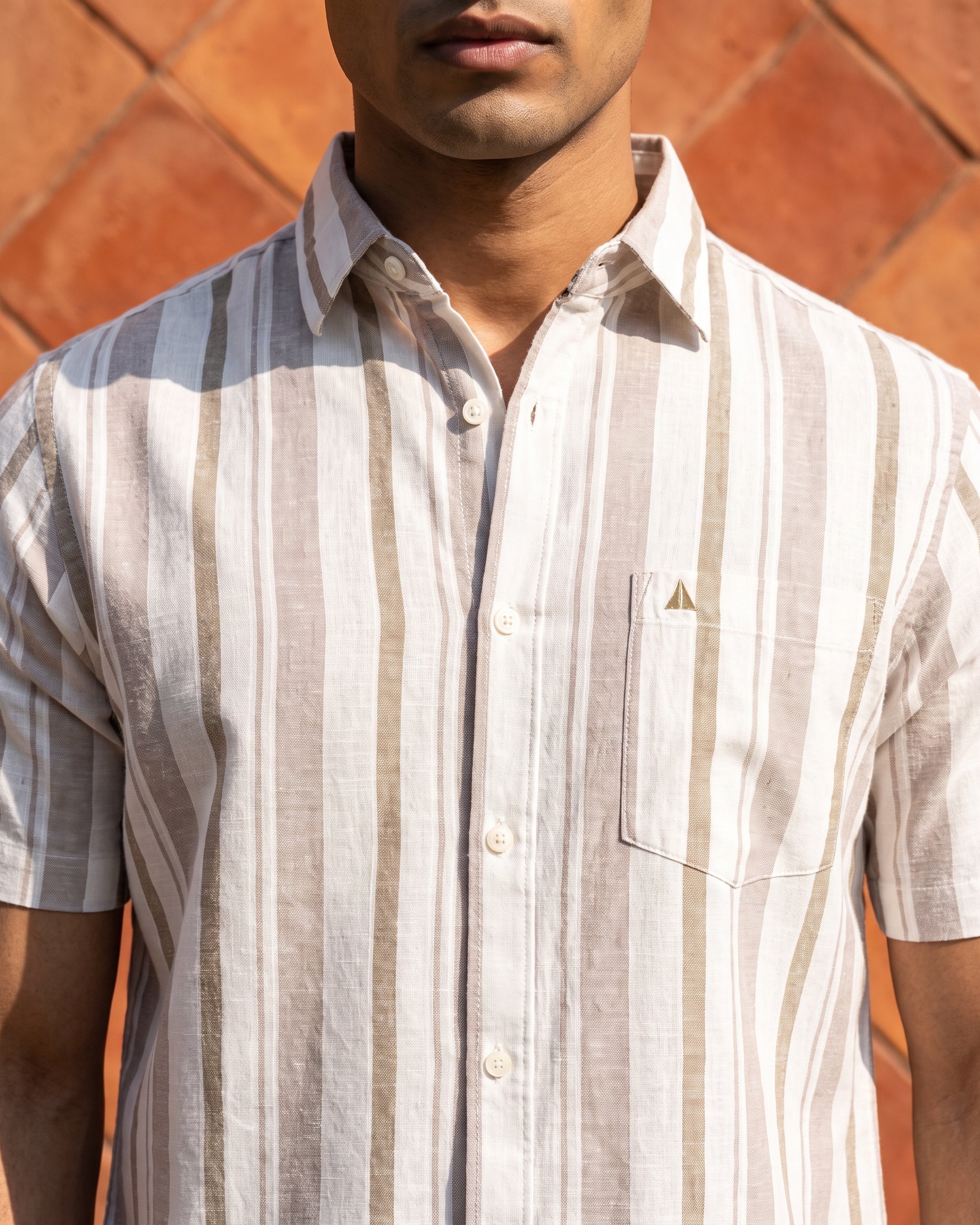 Linen Cotton Blend Stripe Short Sleeve Shirt | Raw Canvas