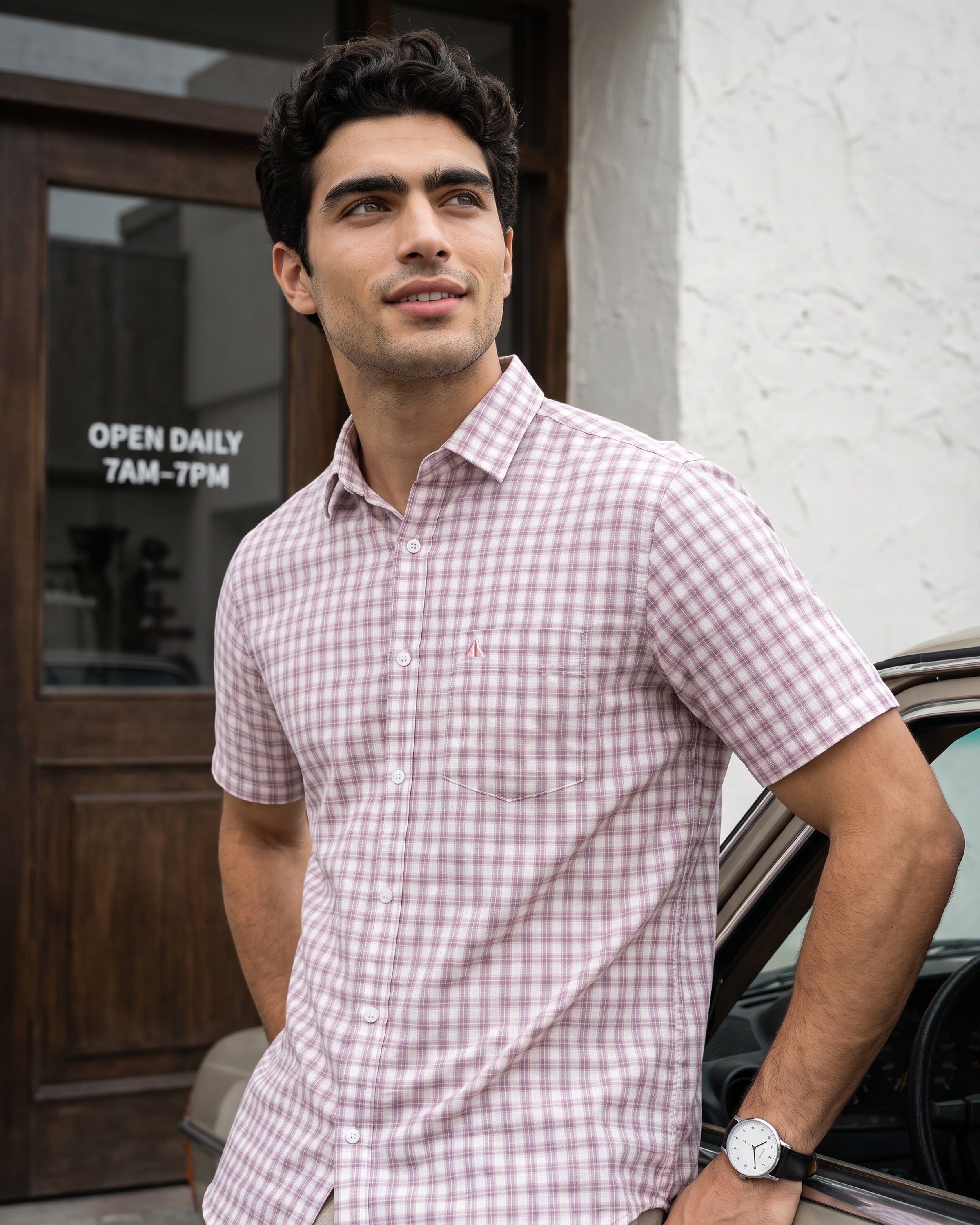 Heritage Linen Check Short Sleeve Shirt - Crushed Violet