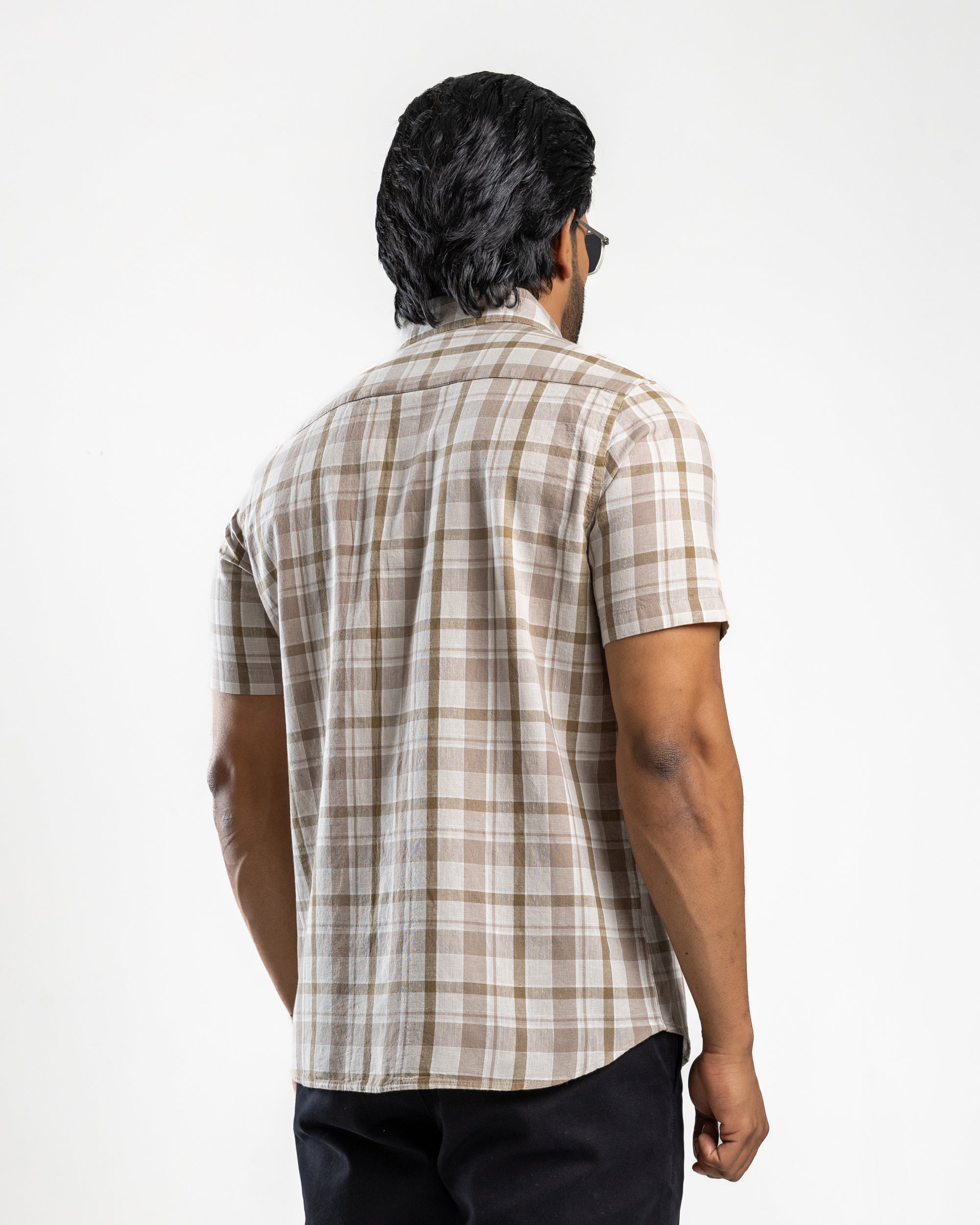 AnationZ Heritage Linen Check Short Sleeve Shirt - Espresso Sri Lanka
