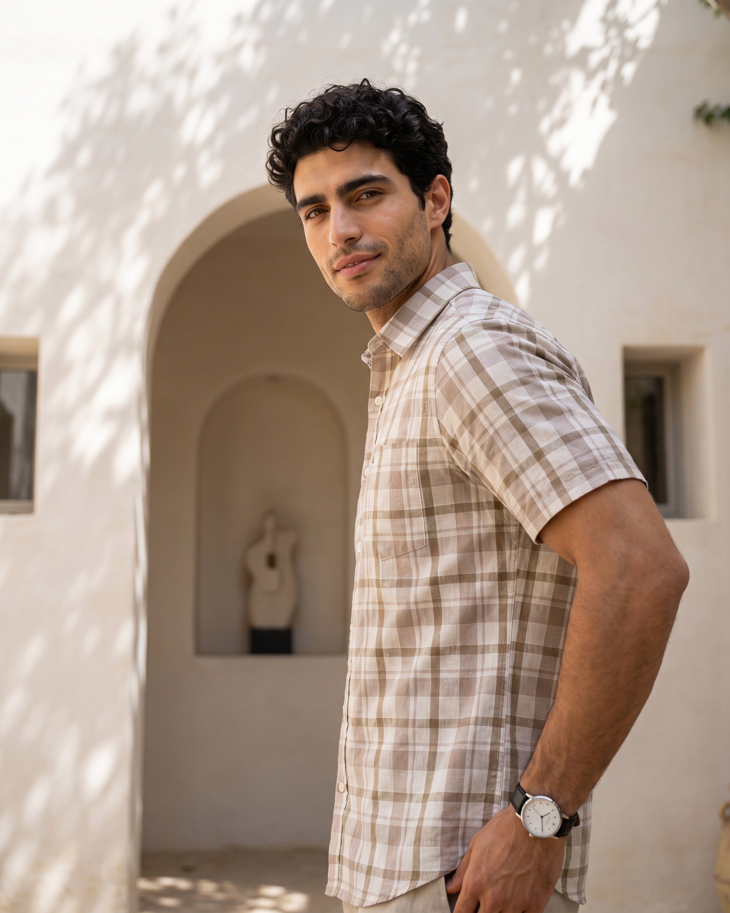Heritage Linen Check Short Sleeve Shirt - Espresso