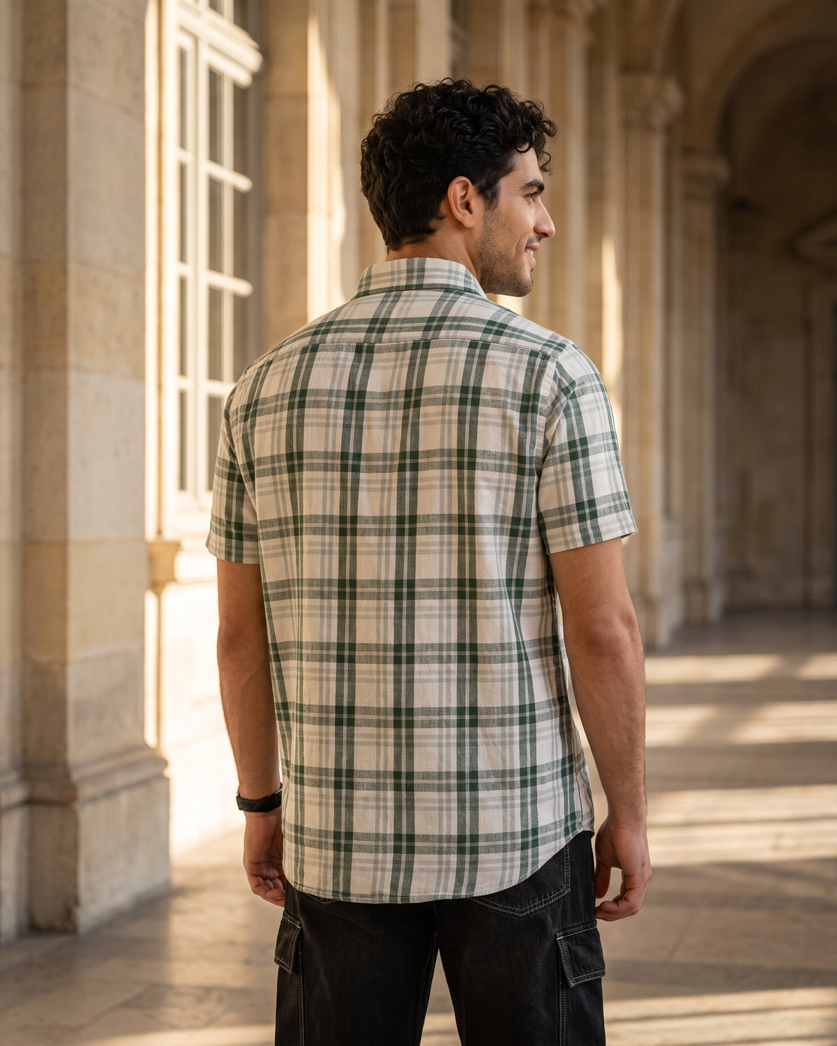AnationZ Heritage Linen Check Short Sleeve Shirt - Deep Canopy Sri Lanka