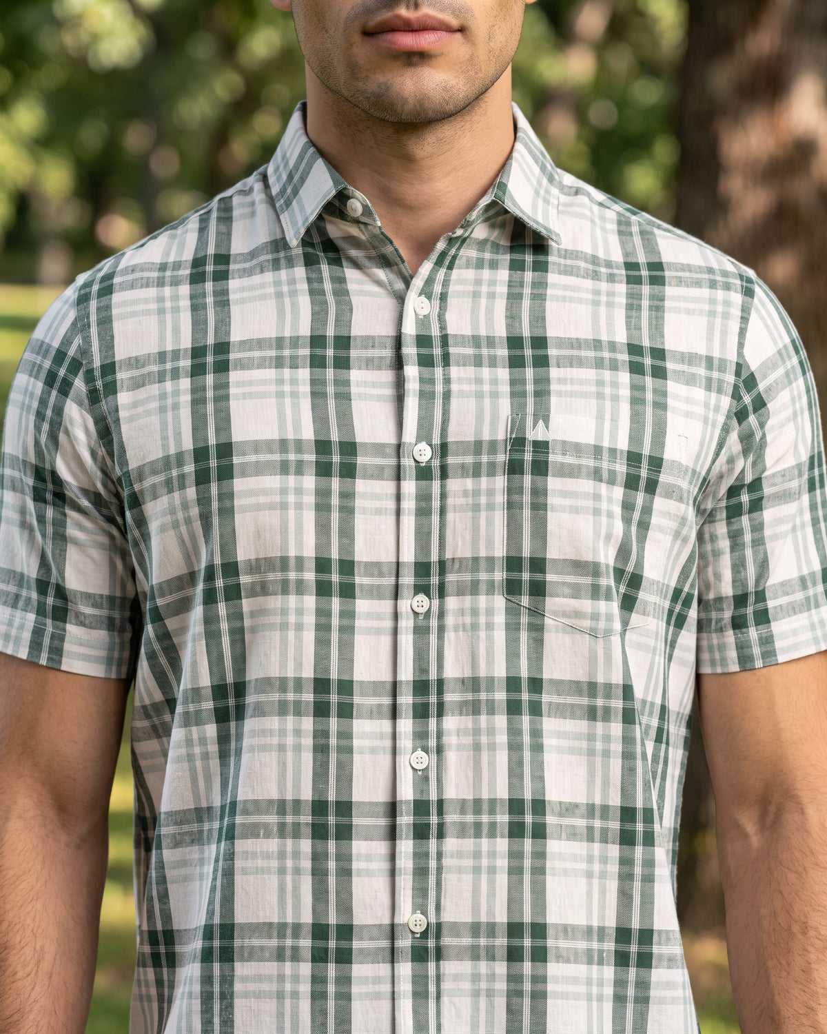 AnationZ Heritage Linen Check Short Sleeve Shirt - Deep Canopy Sri Lanka