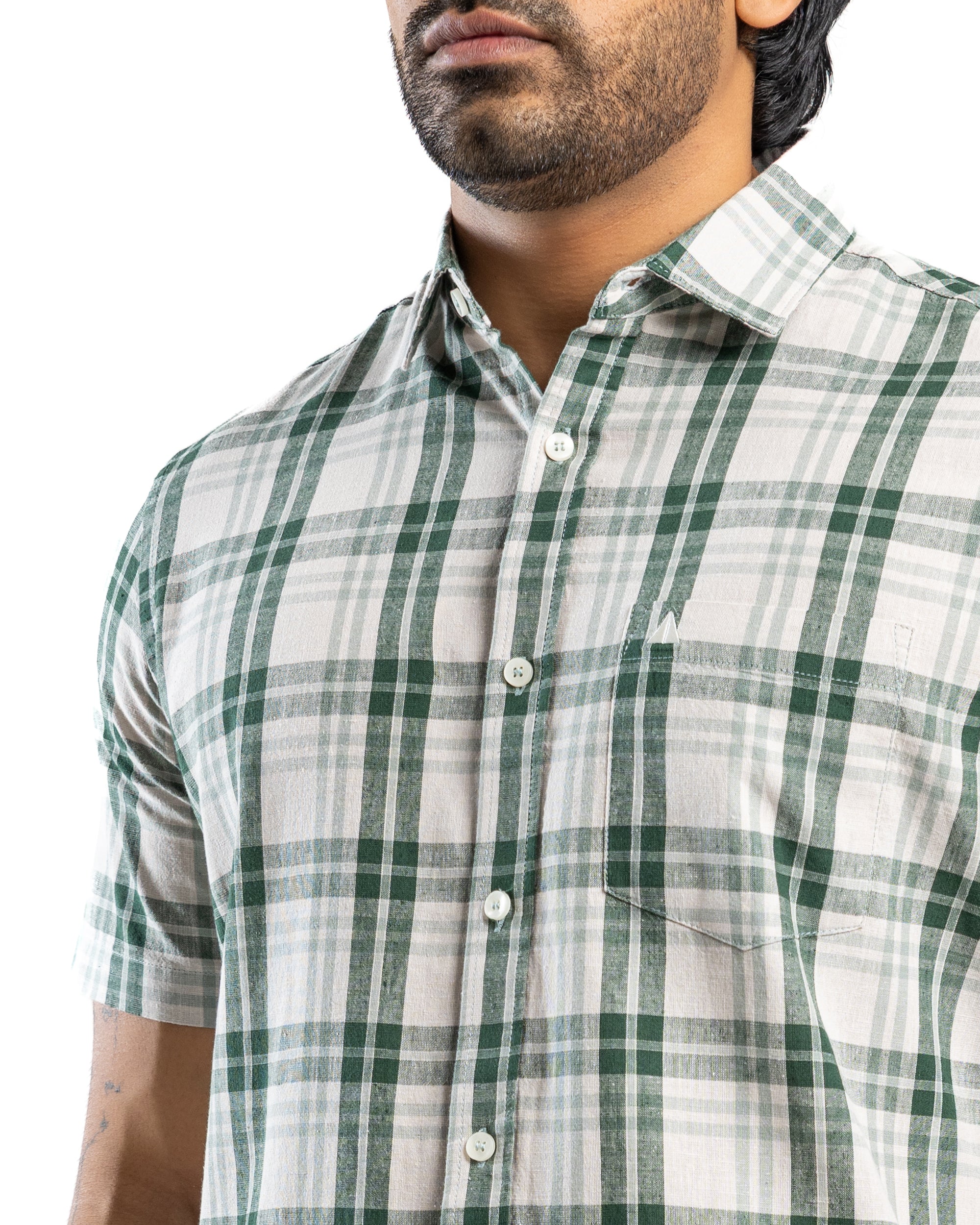 AnationZ Heritage Linen Check Short Sleeve Shirt - Deep Canopy Sri Lanka
