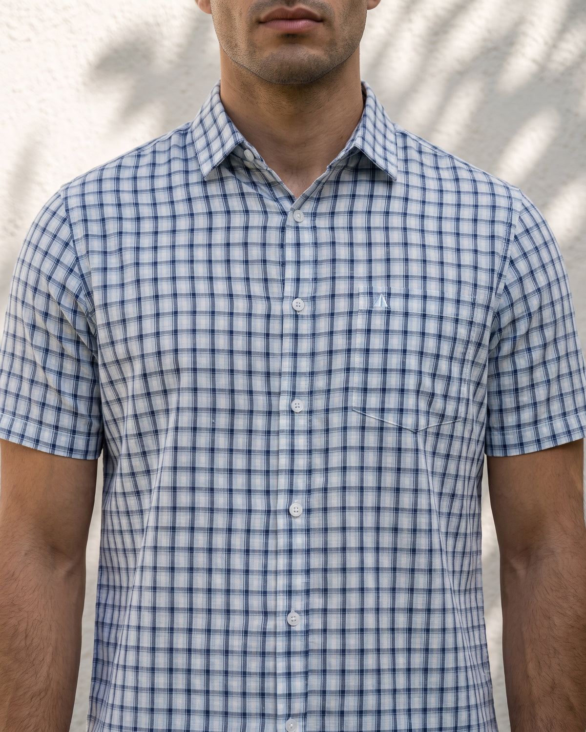 AnationZ Heritage Linen Check Short Sleeve Shirt - Glacial Blue Sri Lanka
