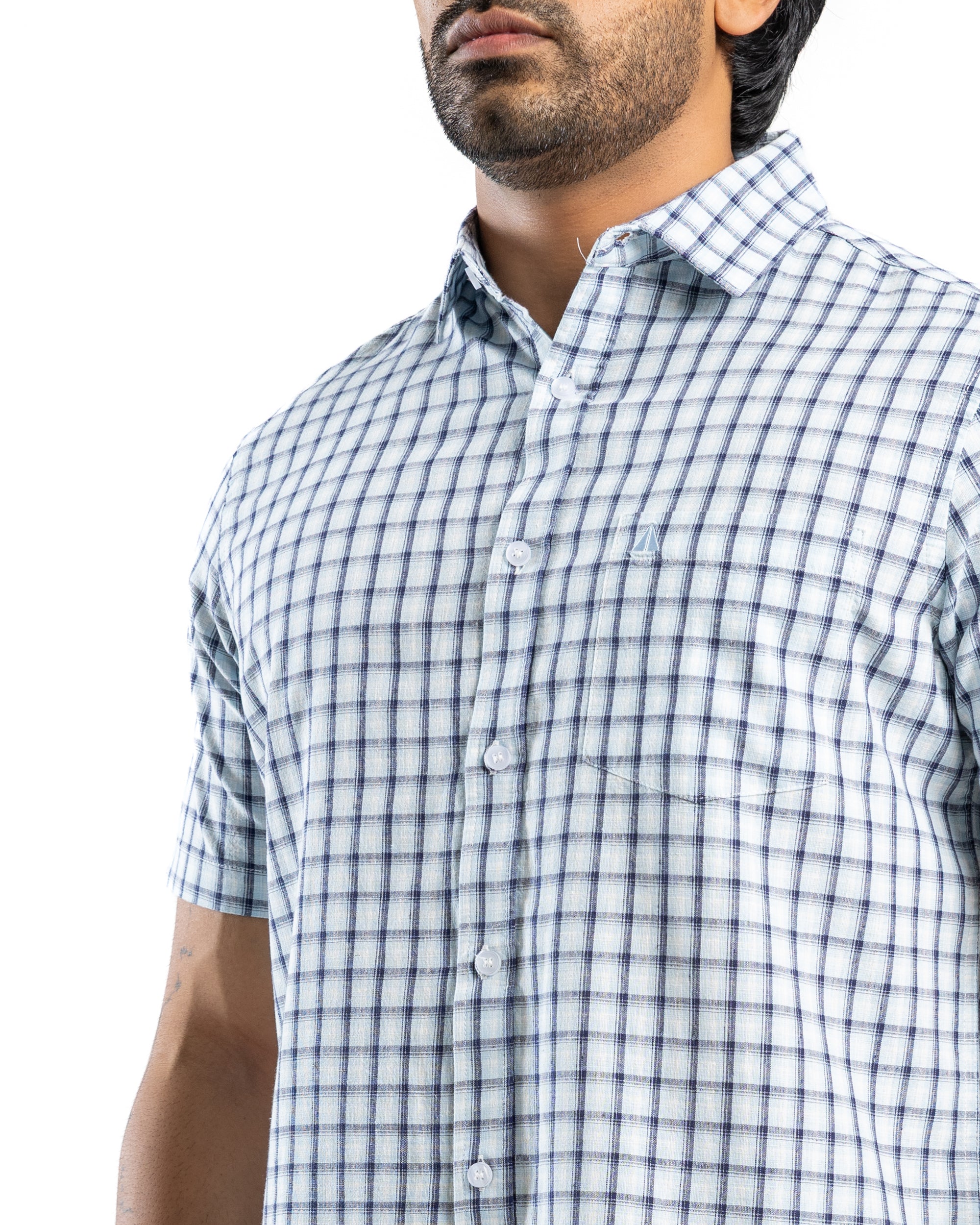 AnationZ Heritage Linen Check Short Sleeve Shirt - Glacial Blue Sri Lanka
