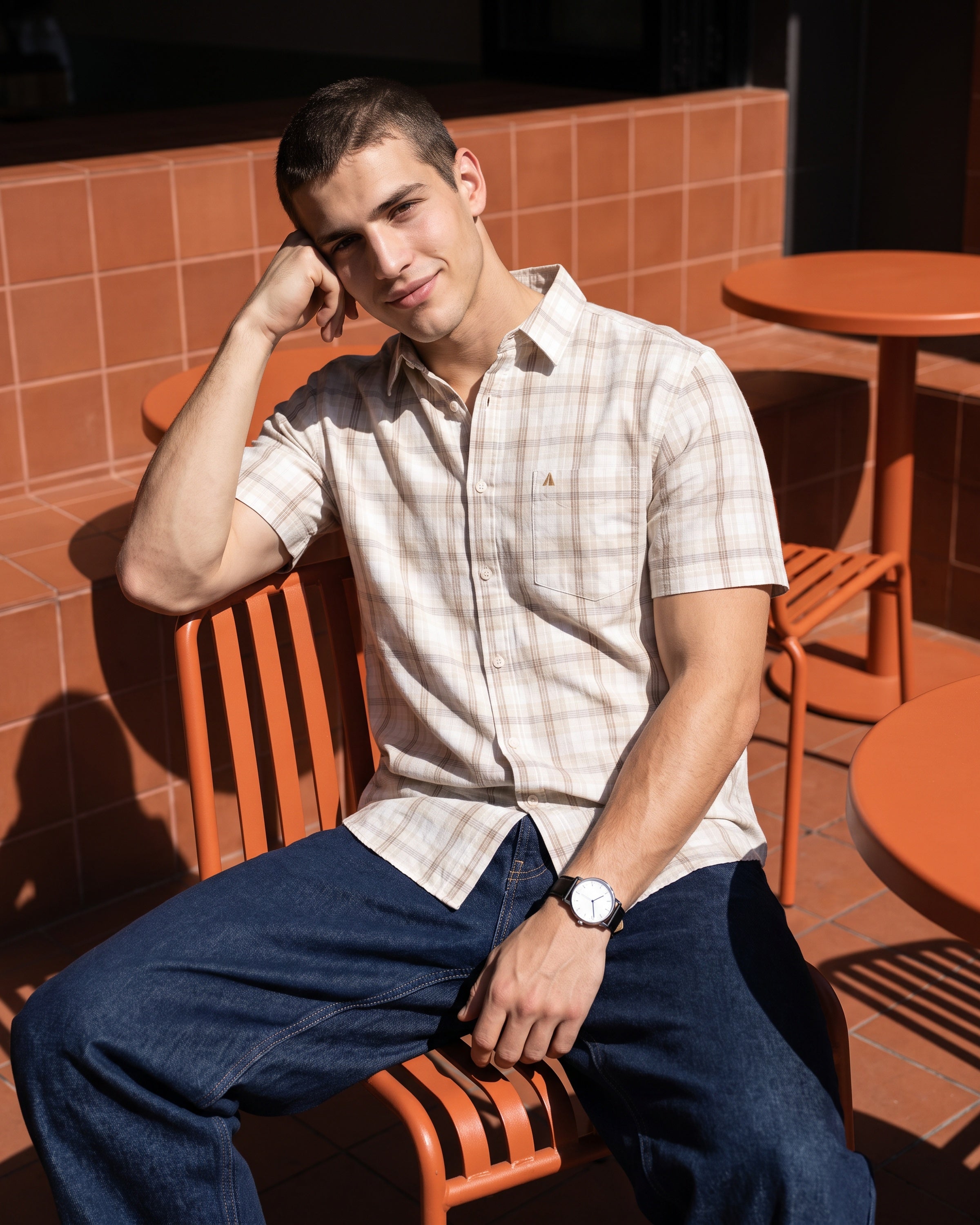 AnationZ Heritage Linen Check Short Sleeve Shirt - Raw Canvas Sri Lanka