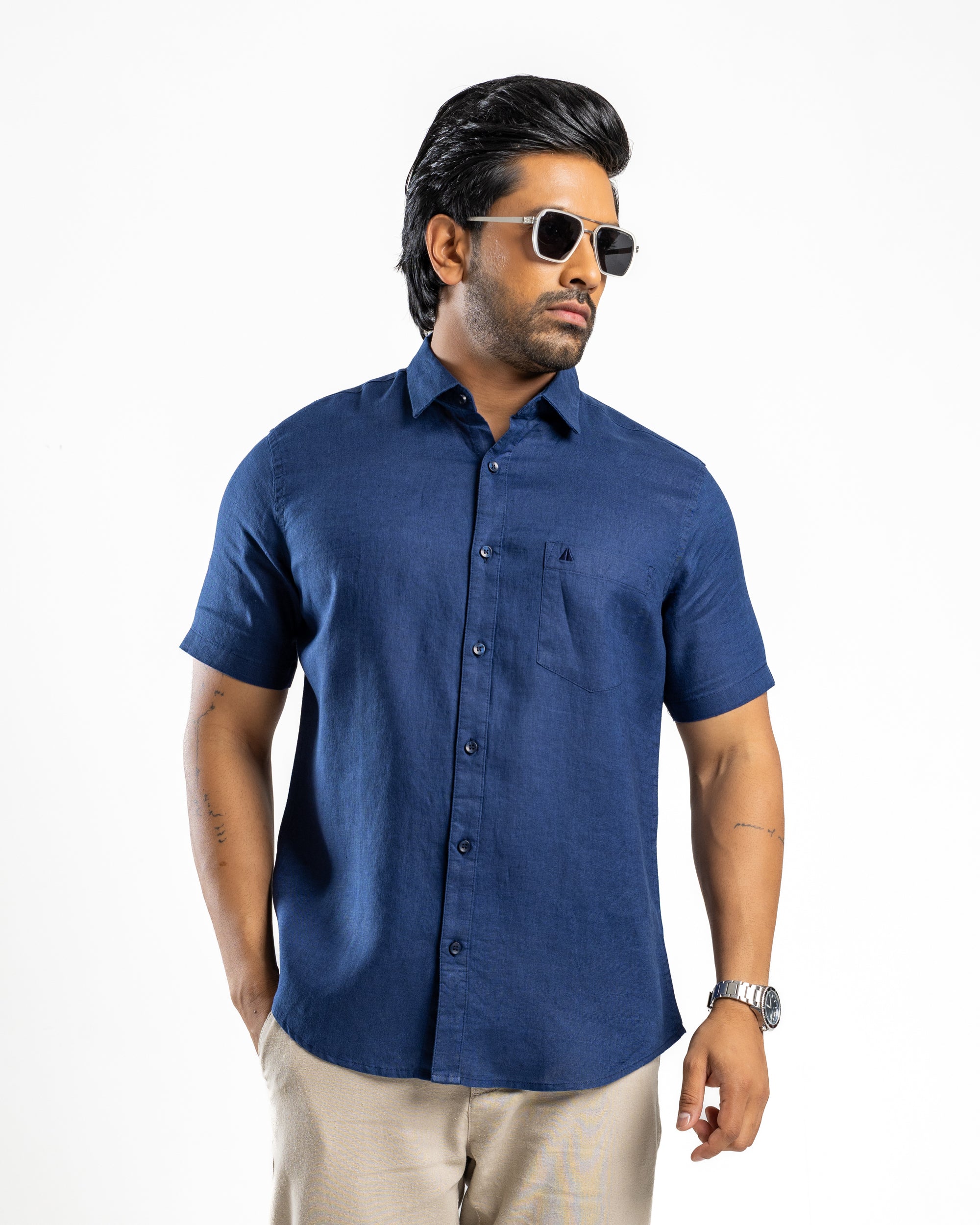 Luxe Linen Short Sleeve Shirt | Cobalt Shore