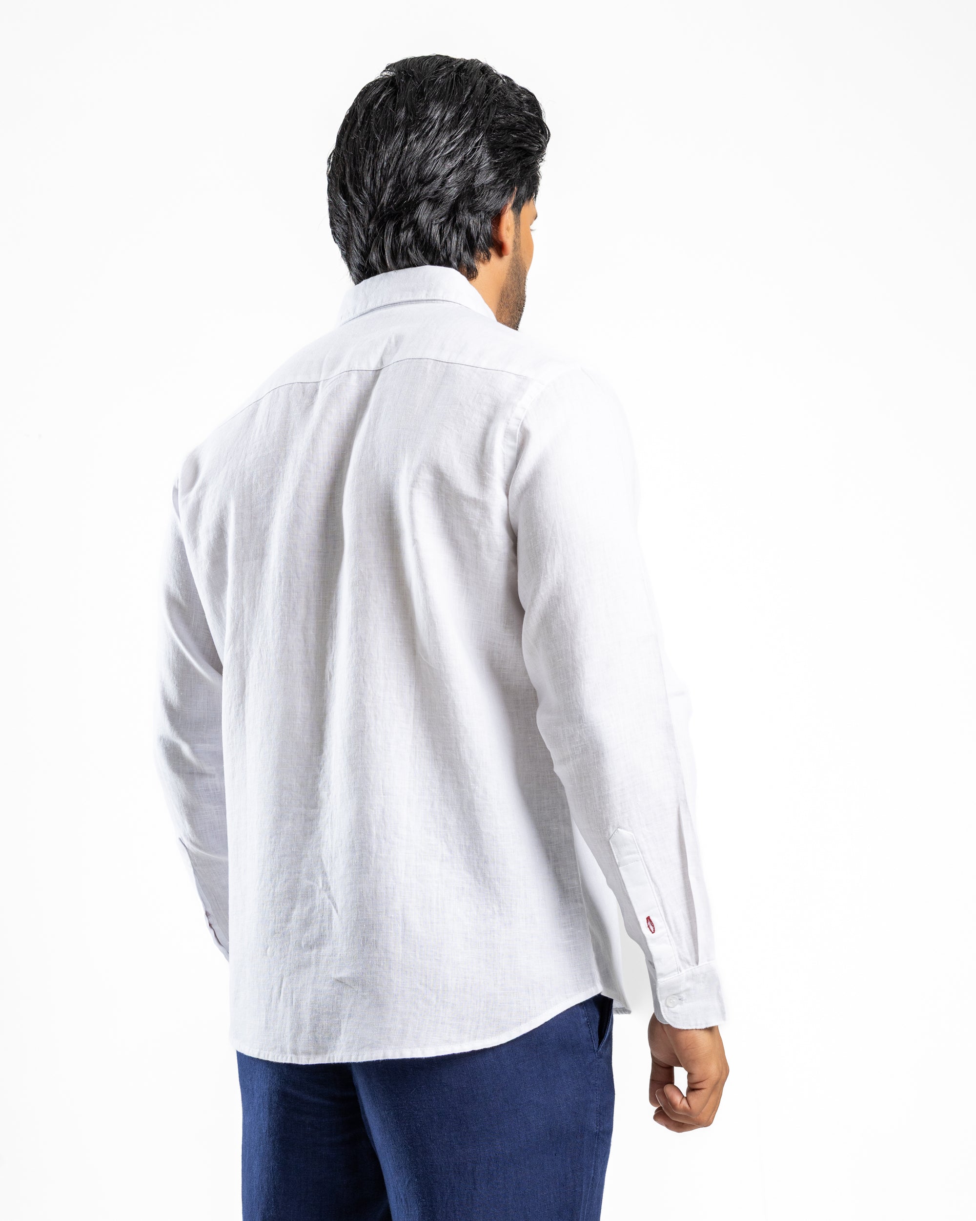 LINEN Long Sleeve Shirt Curve Hem Single Pocket Pure Alpine White