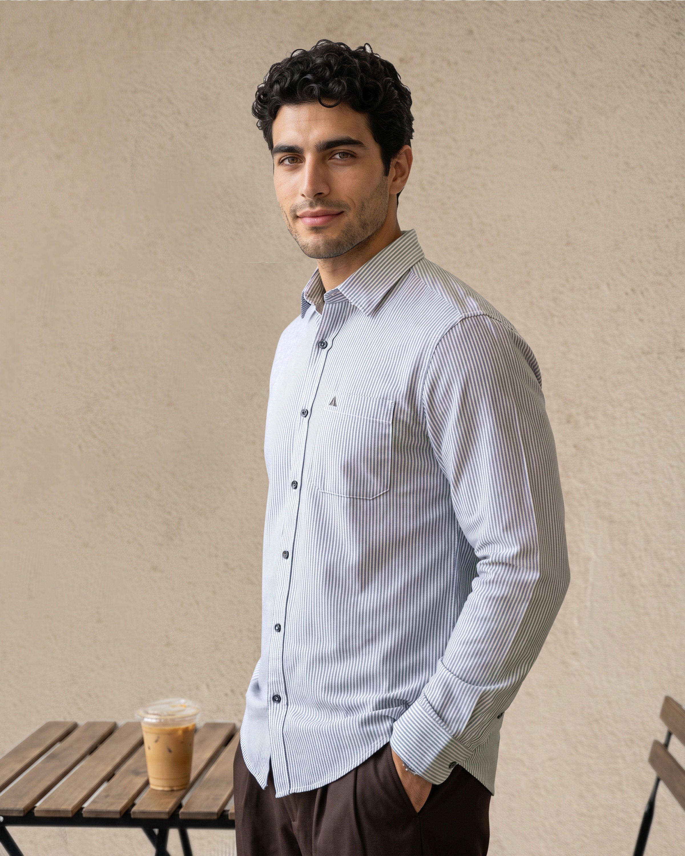 AnationZ Essential Cotton Stripe Long Sleeve Shirt - Raw Canvas Sri Lanka