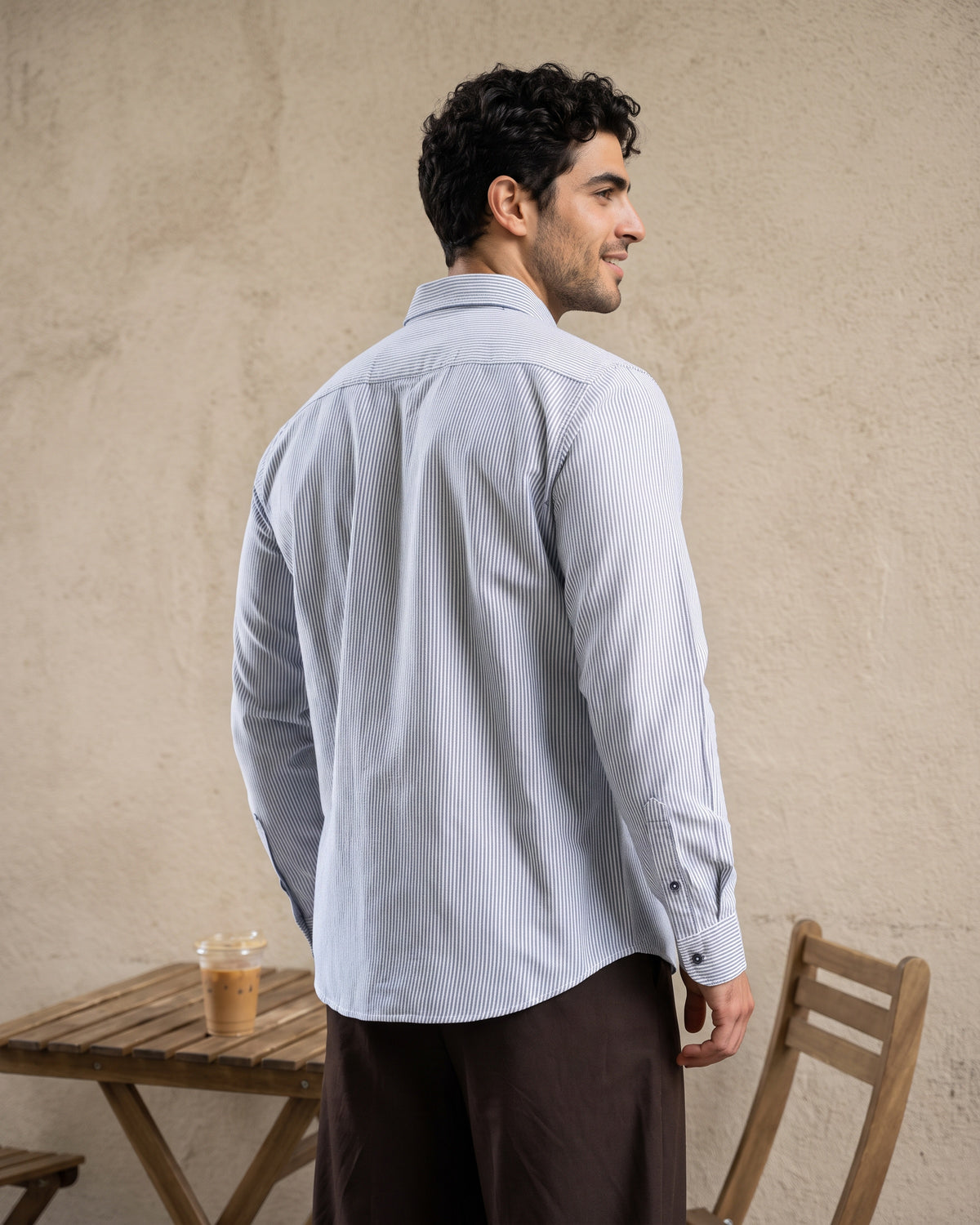 AnationZ Essential Cotton Stripe Long Sleeve Shirt - Raw Canvas Sri Lanka